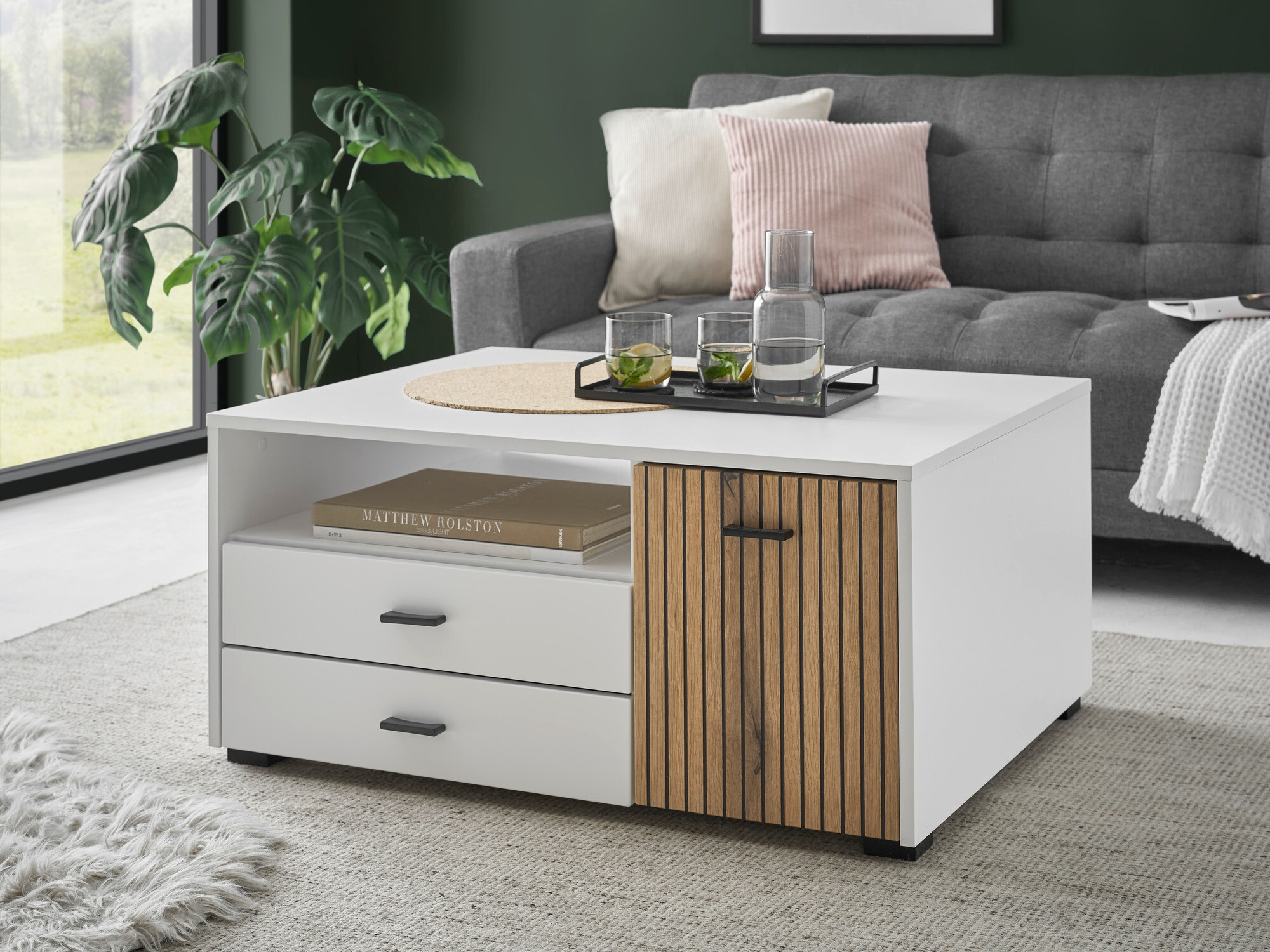 Table basse Belmelu 109 (Blanc + Chêne)