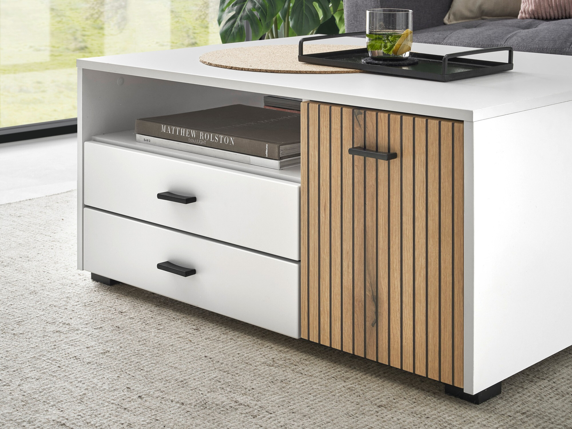 Table basse Belmelu 109 (Blanc + Chêne)