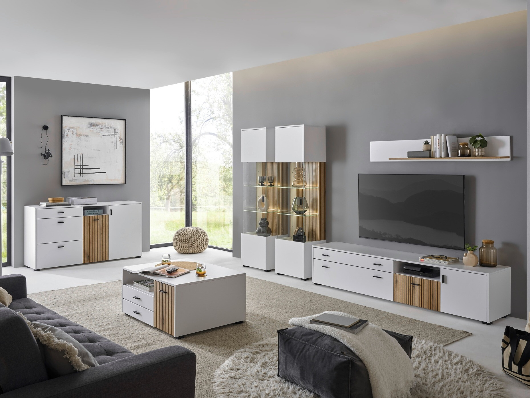 Table basse Belmelu 109 (Blanc + Chêne)