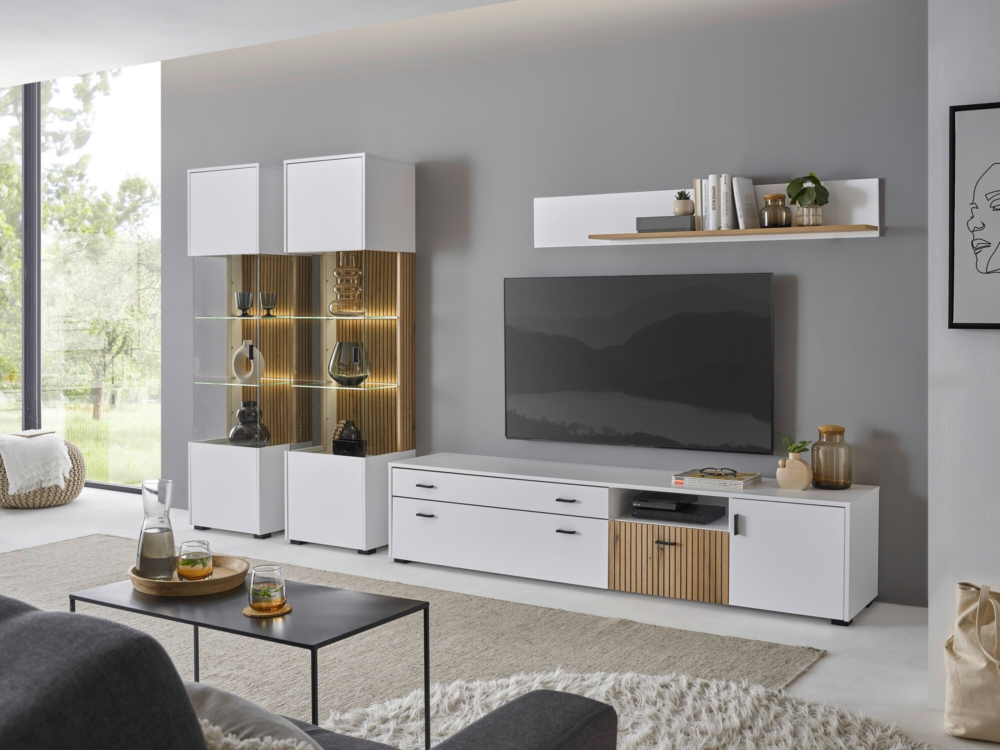 Ensemble de salon Belmelu 117 (Blanc + Chêne)