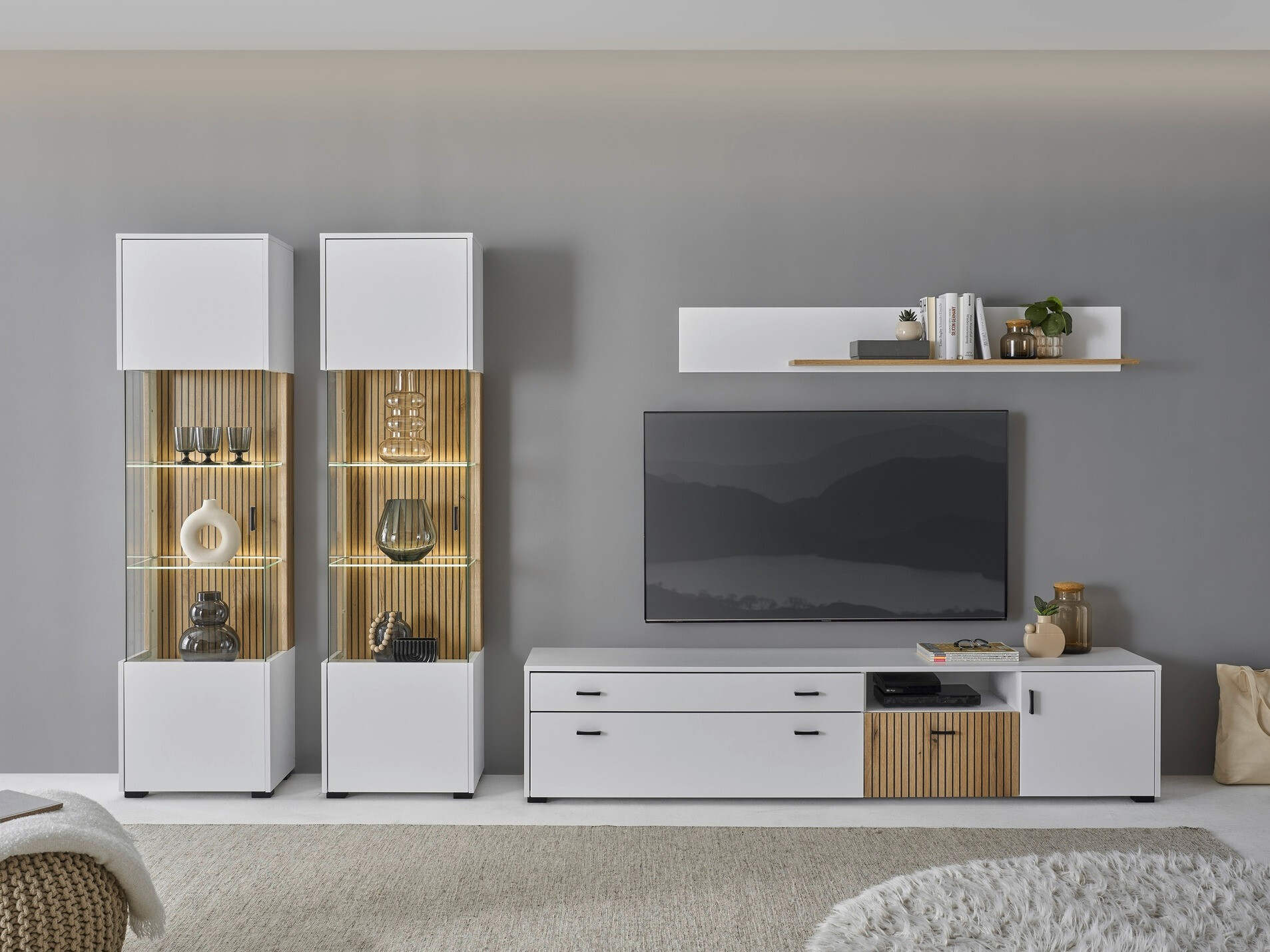 Ensemble de salon Belmelu 117 (Blanc + Chêne)