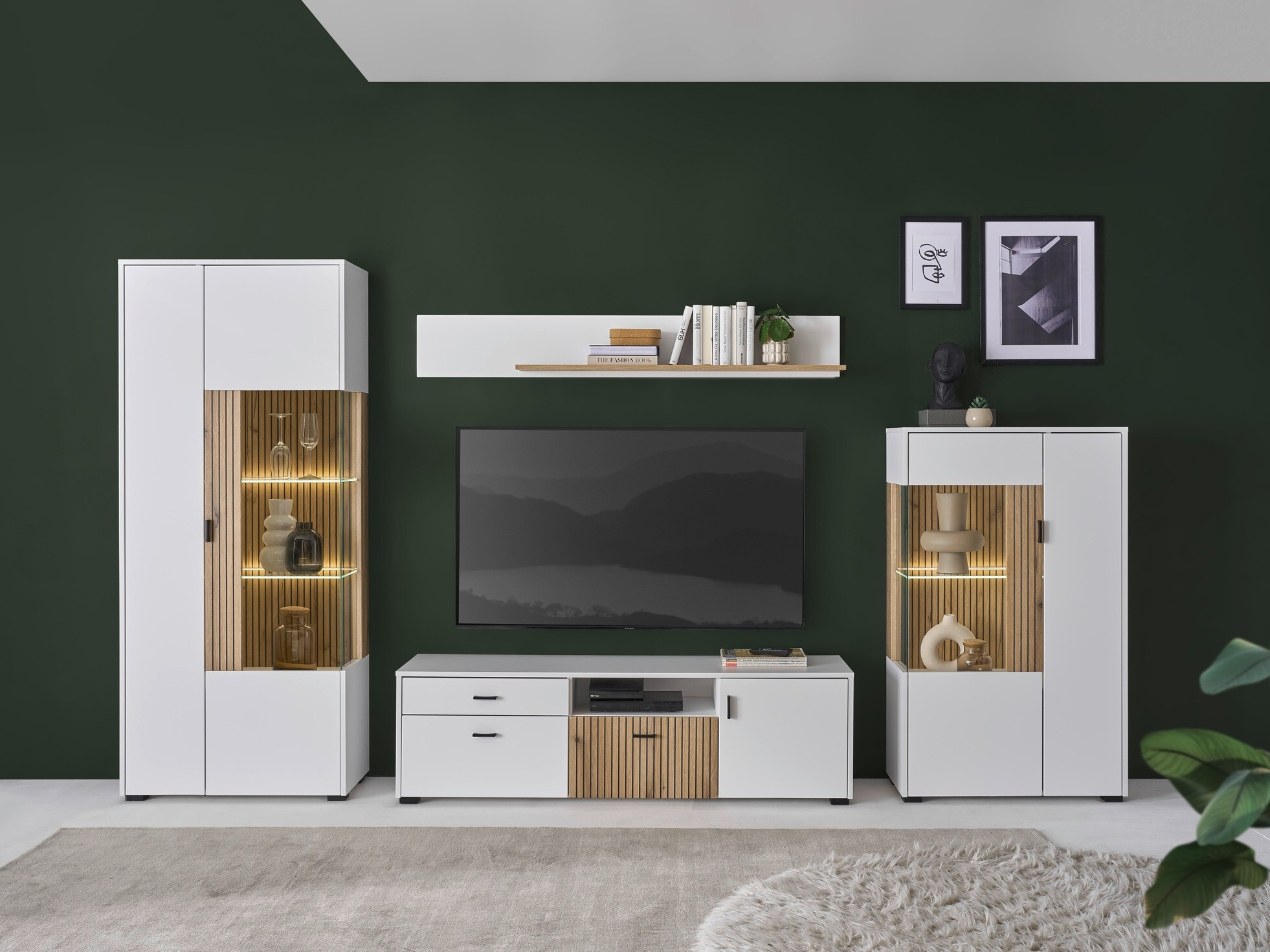 Ensemble de salon Belmelu 118 (Blanc + Chêne)