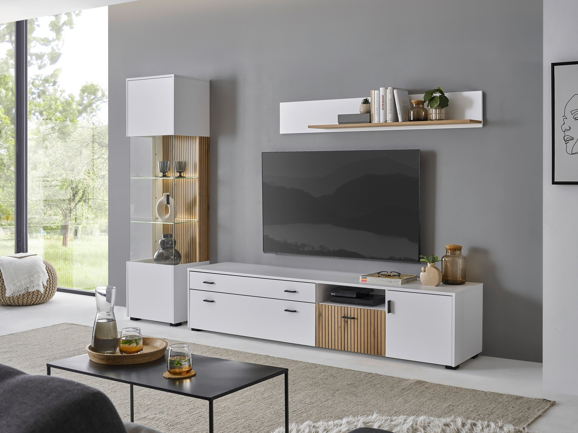 Ensemble de salon Belmelu 121 (Blanc + Chêne)