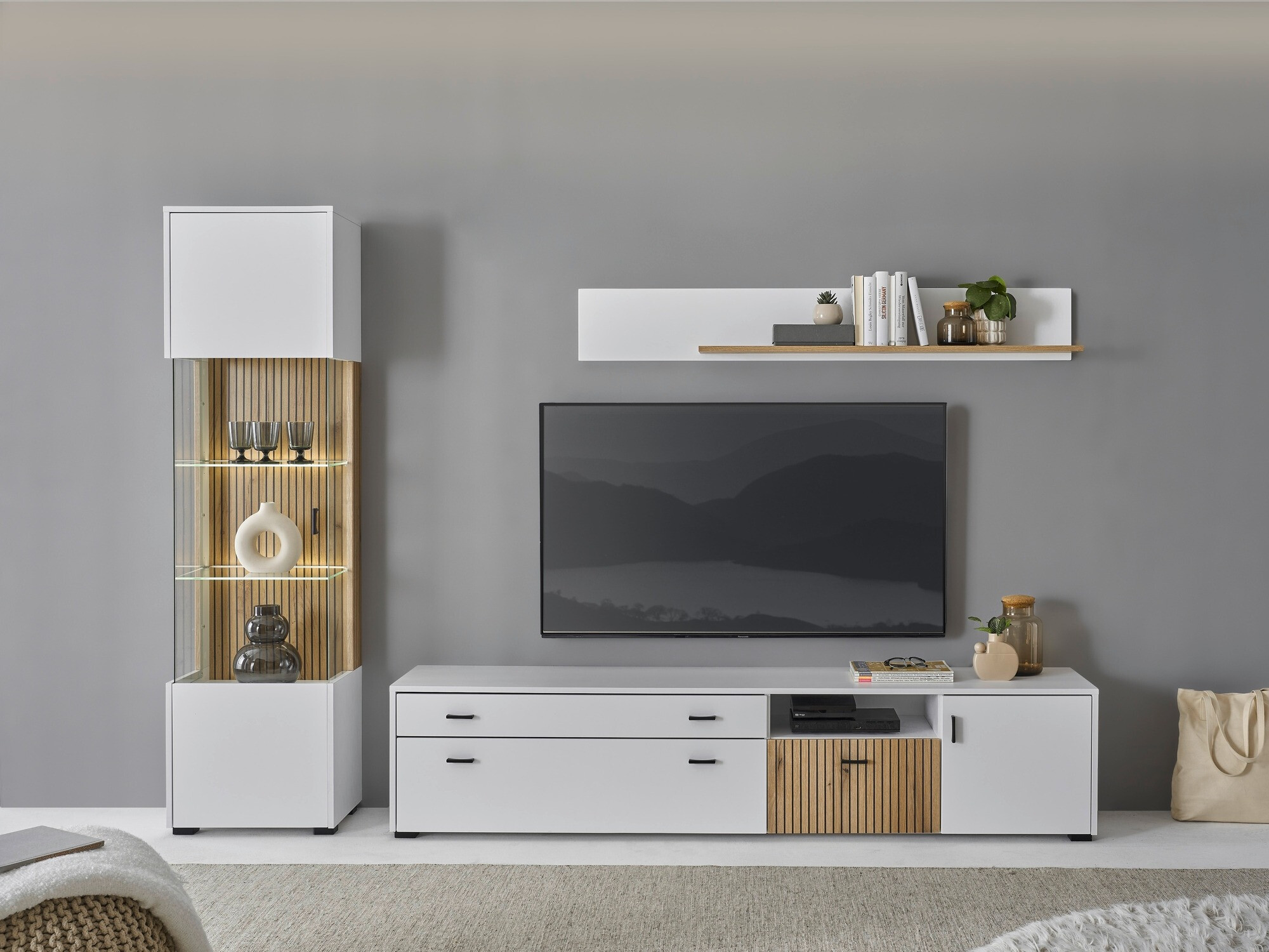 Ensemble de salon Belmelu 121 (Blanc + Chêne)