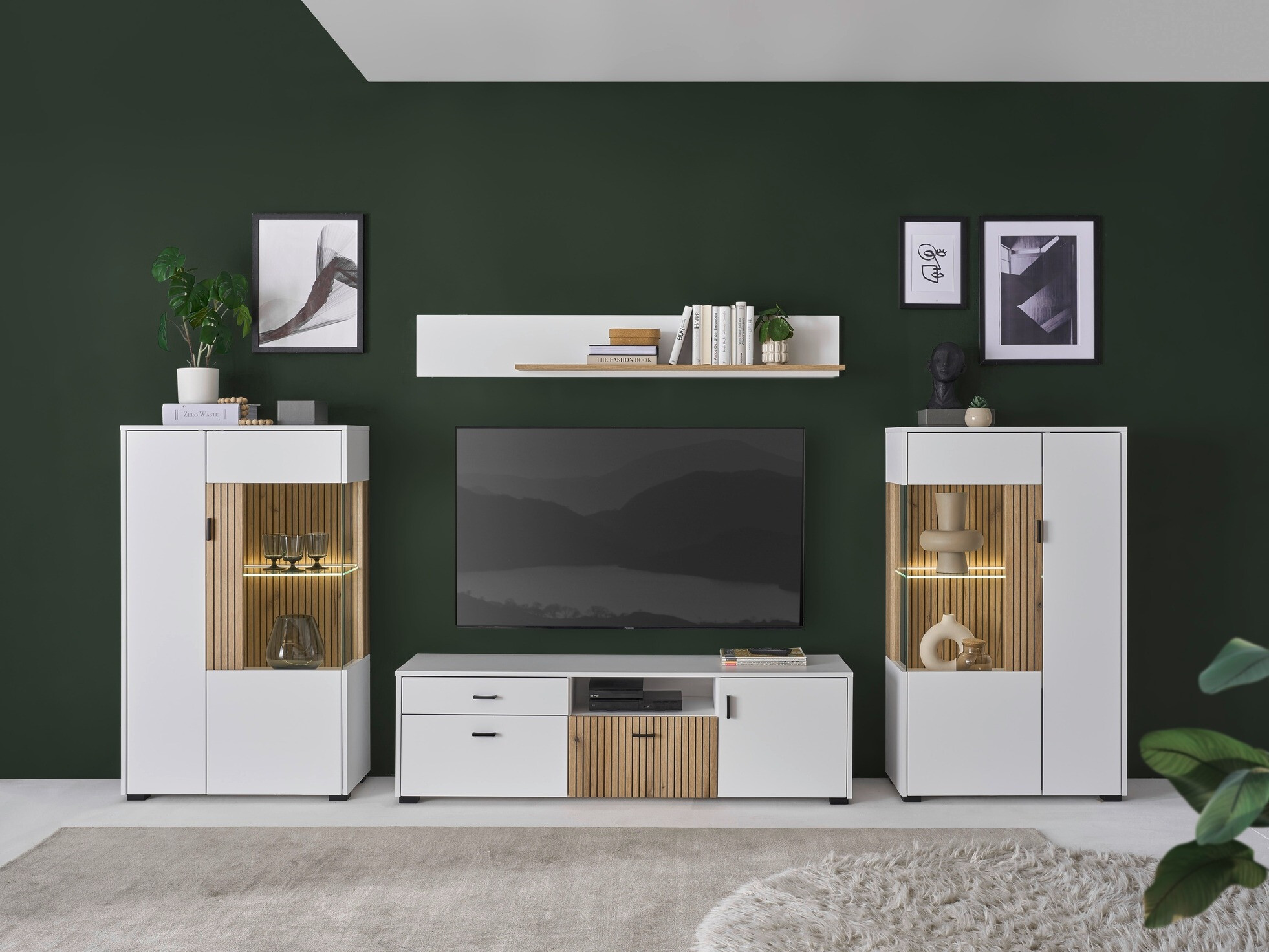 Ensemble de salon Belmelu 122 (Blanc + Chêne)