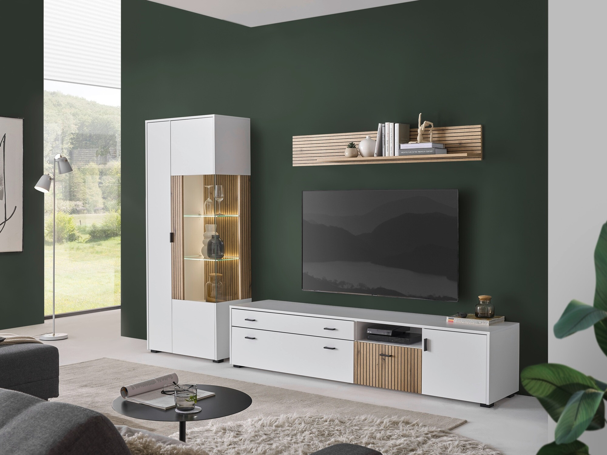 Ensemble de salon Belmelu 123 (Blanc + Chêne)