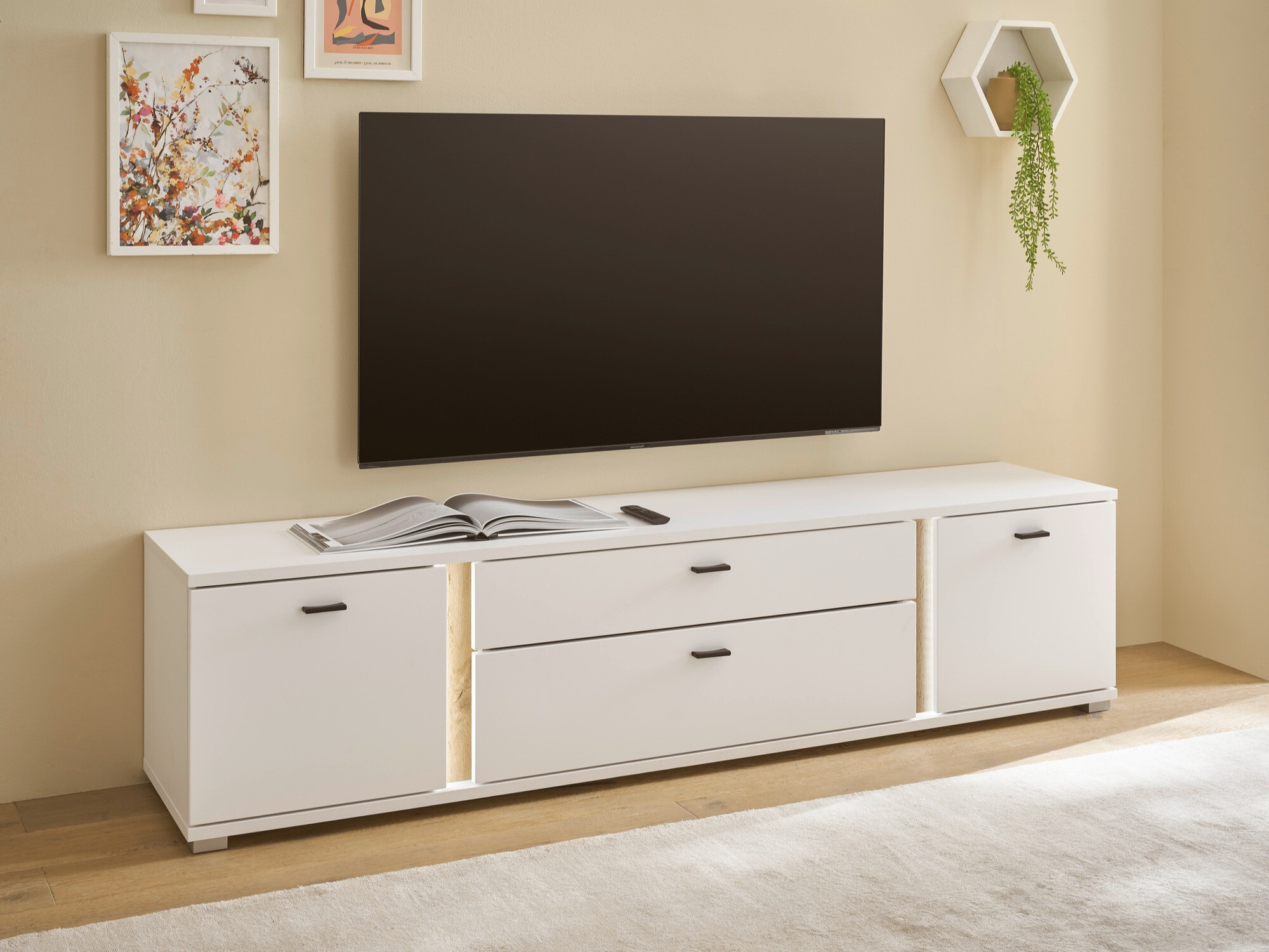 Meuble TV Avimavi 105 (Blanc + Chêne wotan)