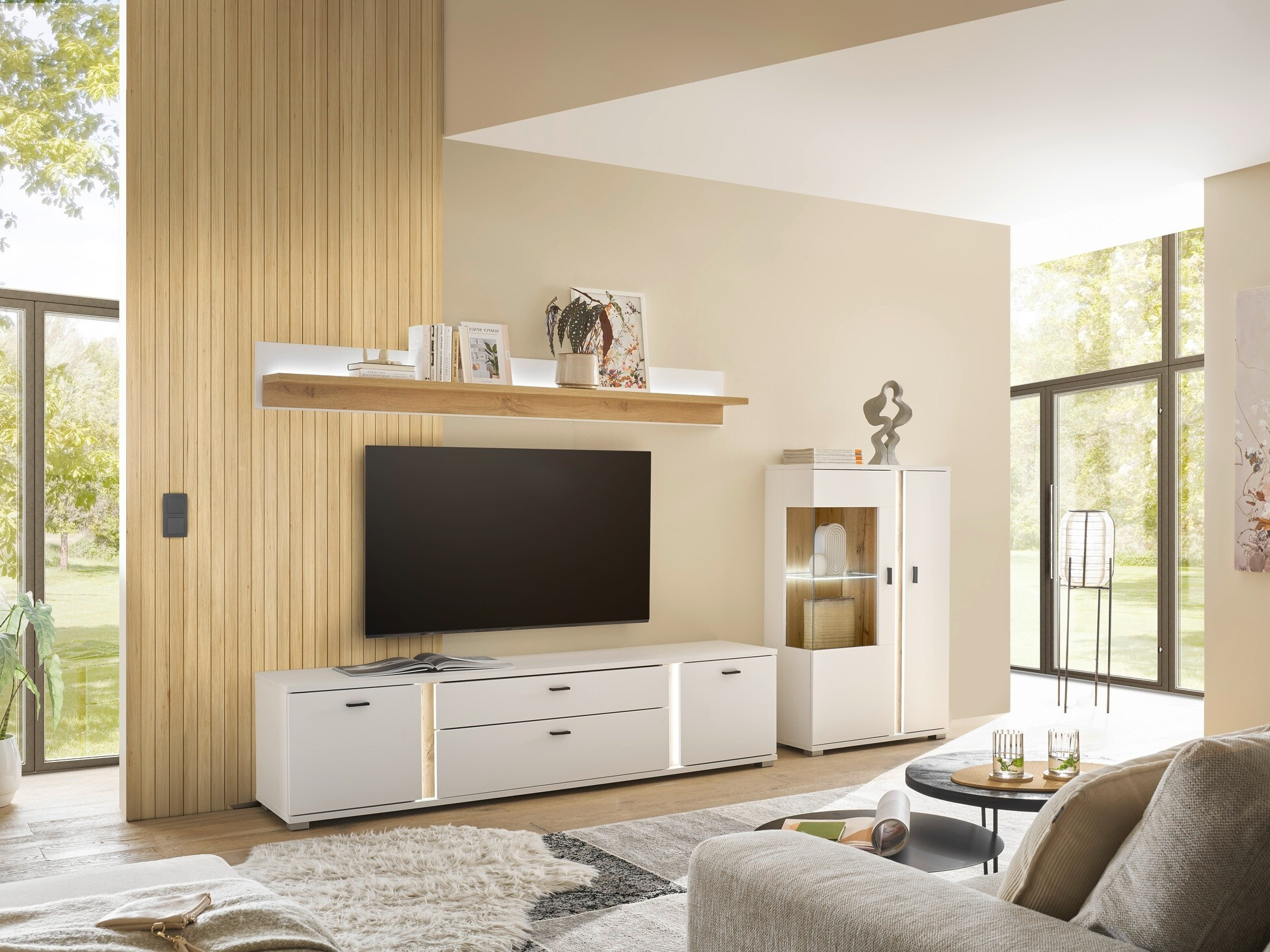 Meuble TV Avimavi 105 (Blanc + Chêne wotan)