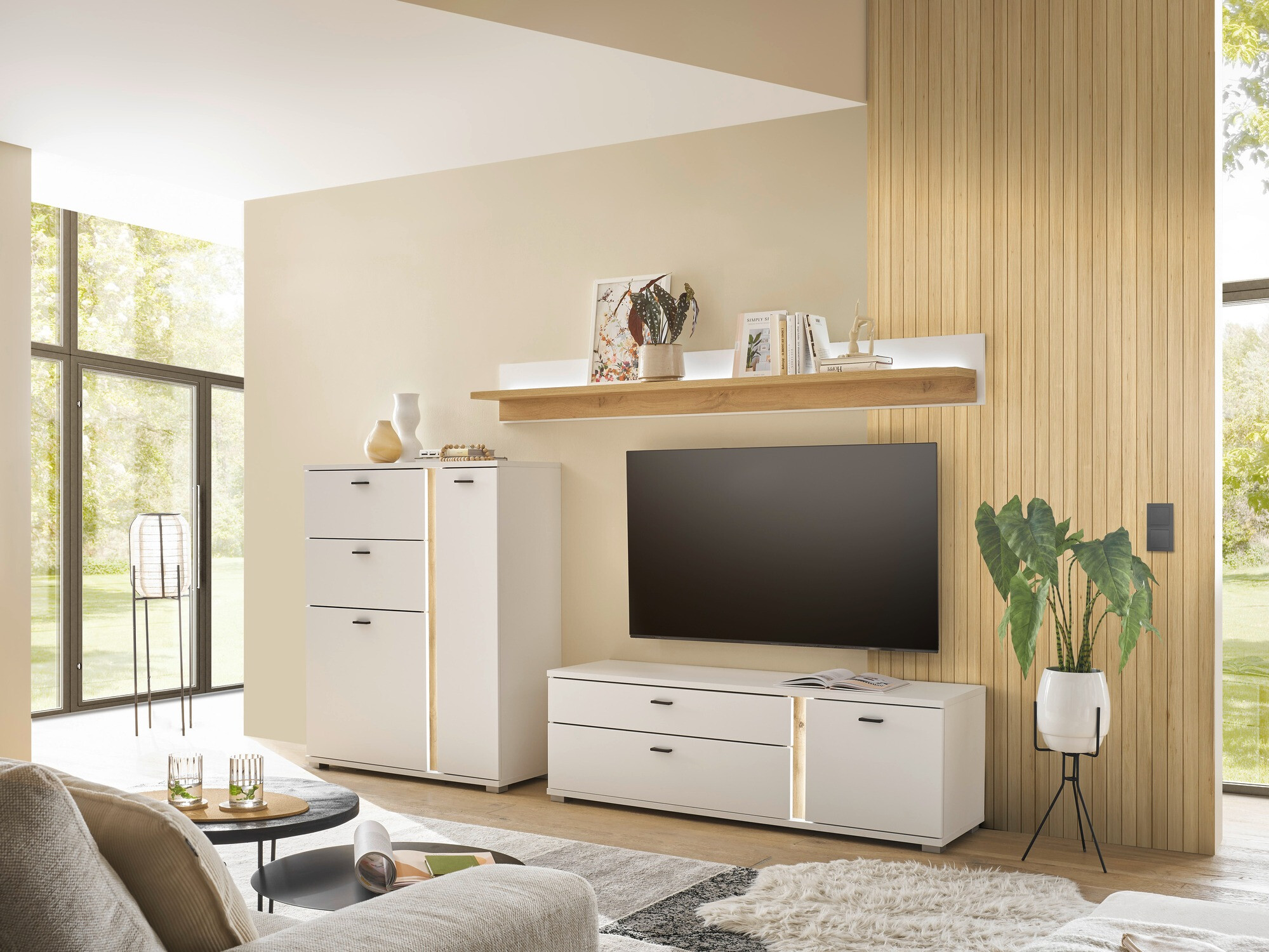 Commode Avimavi 108 (Blanc + Chêne wotan)