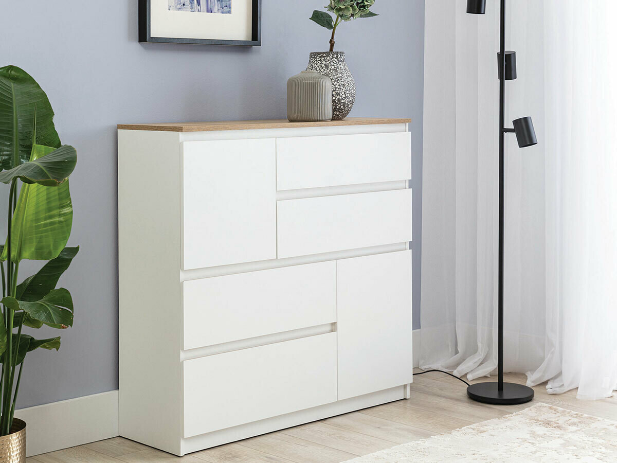 Commode Catelbi 105 (Blanc + Chêne)