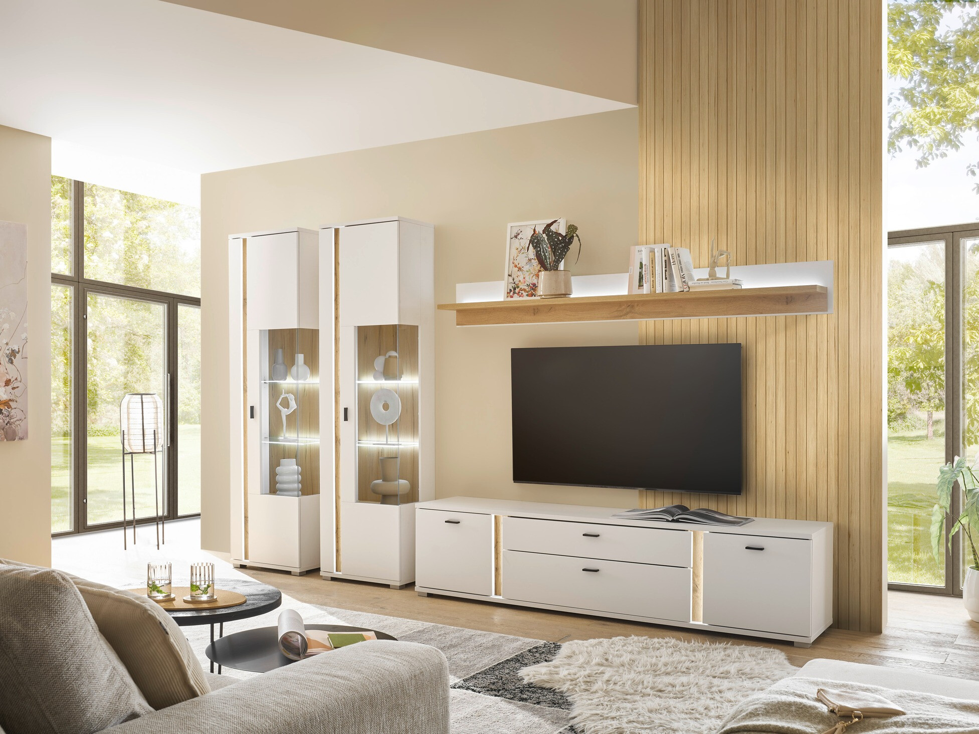 Ensemble de salon Avimavi 113 (Blanc + Chêne wotan)