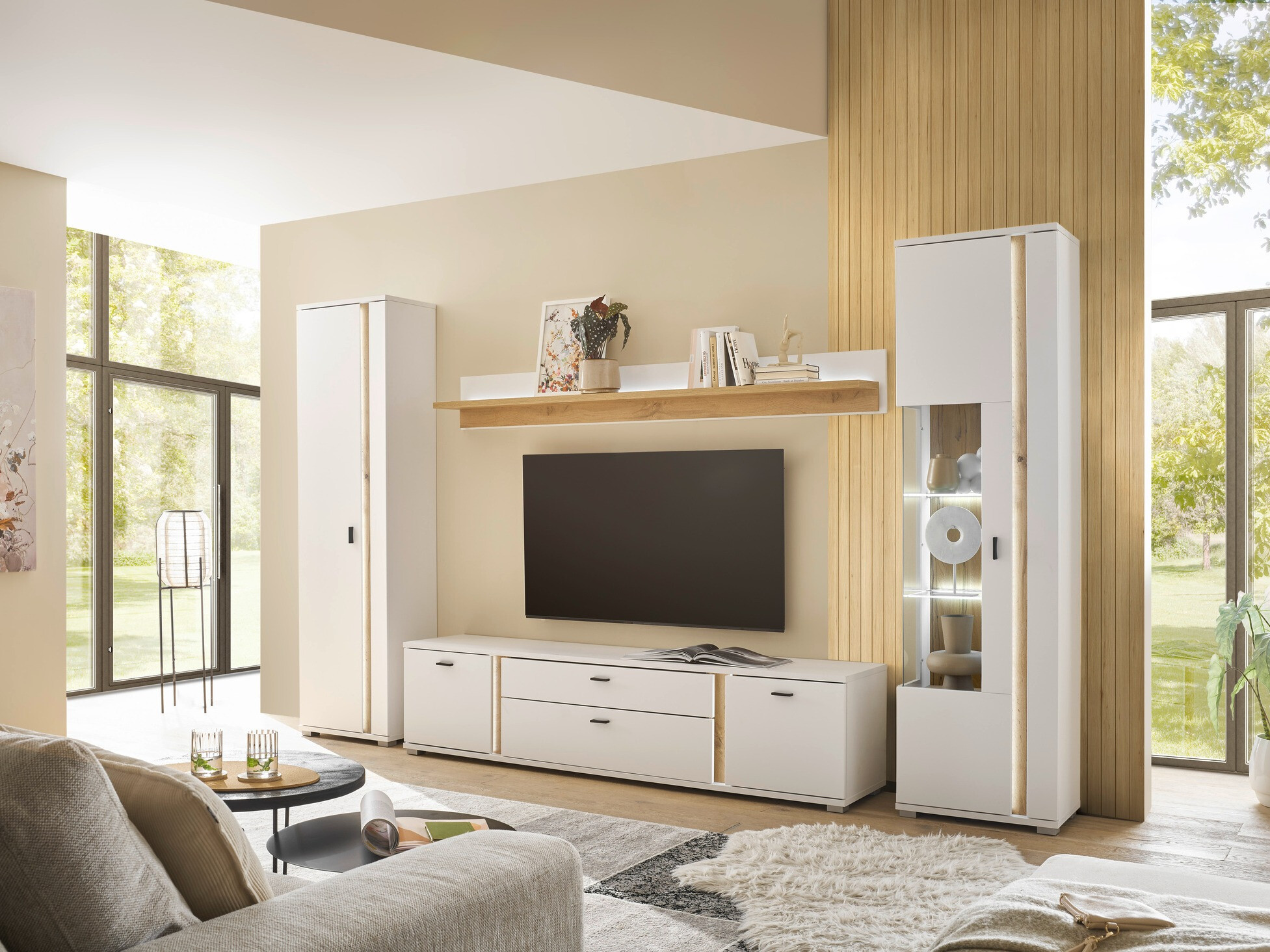 Ensemble de salon Avimavi 118 (Blanc + Chêne wotan)