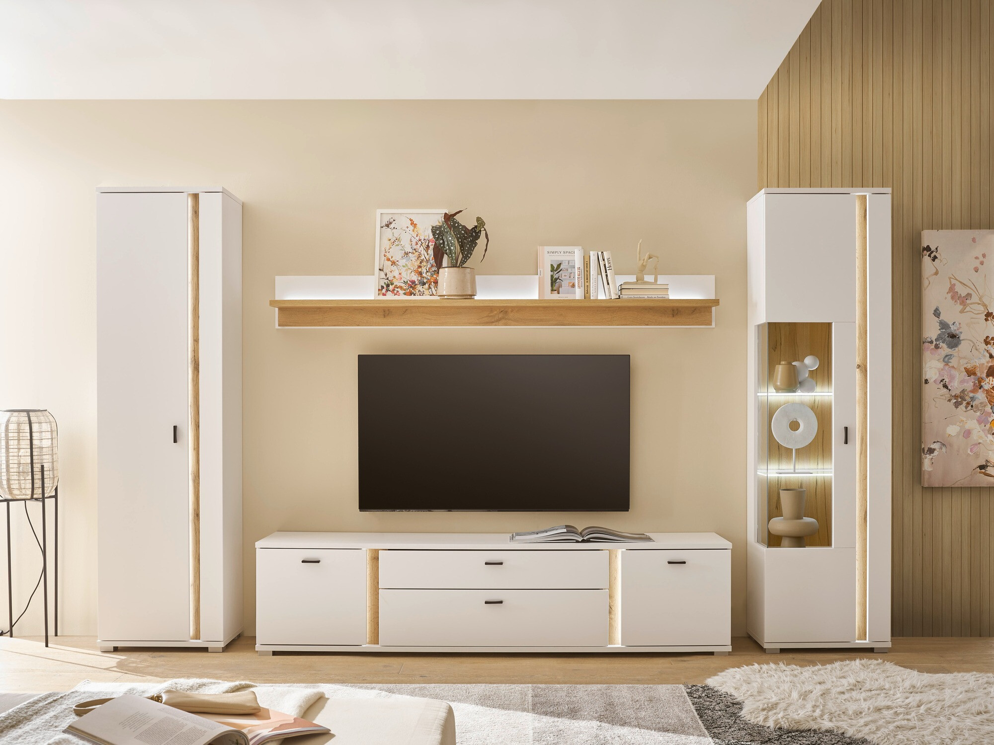 Ensemble de salon Avimavi 118 (Blanc + Chêne wotan)