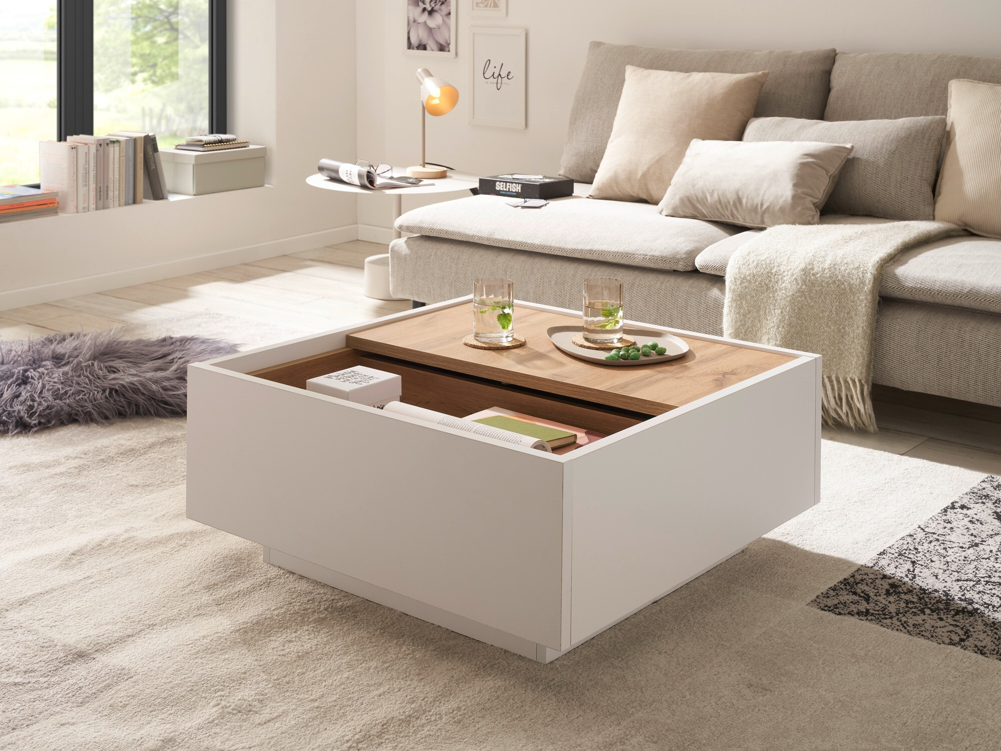 Table basse Avimavi 109 (Blanc + Chêne wotan)