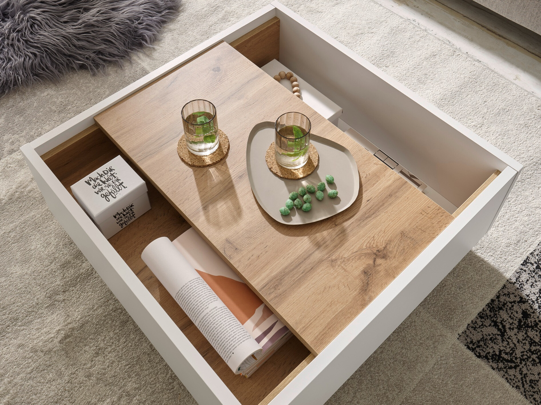 Table basse Avimavi 109 (Blanc + Chêne wotan)