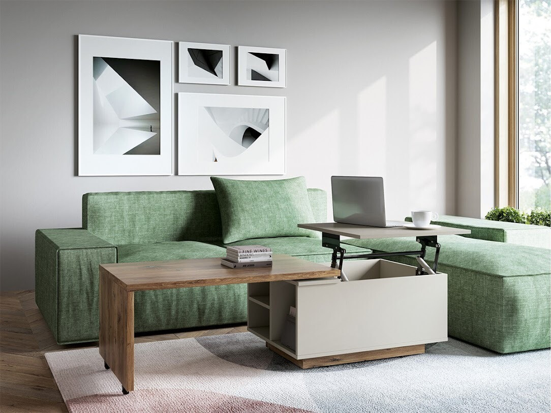 Transforming table basse Ontario 133 (Gris + Chêne foncé)