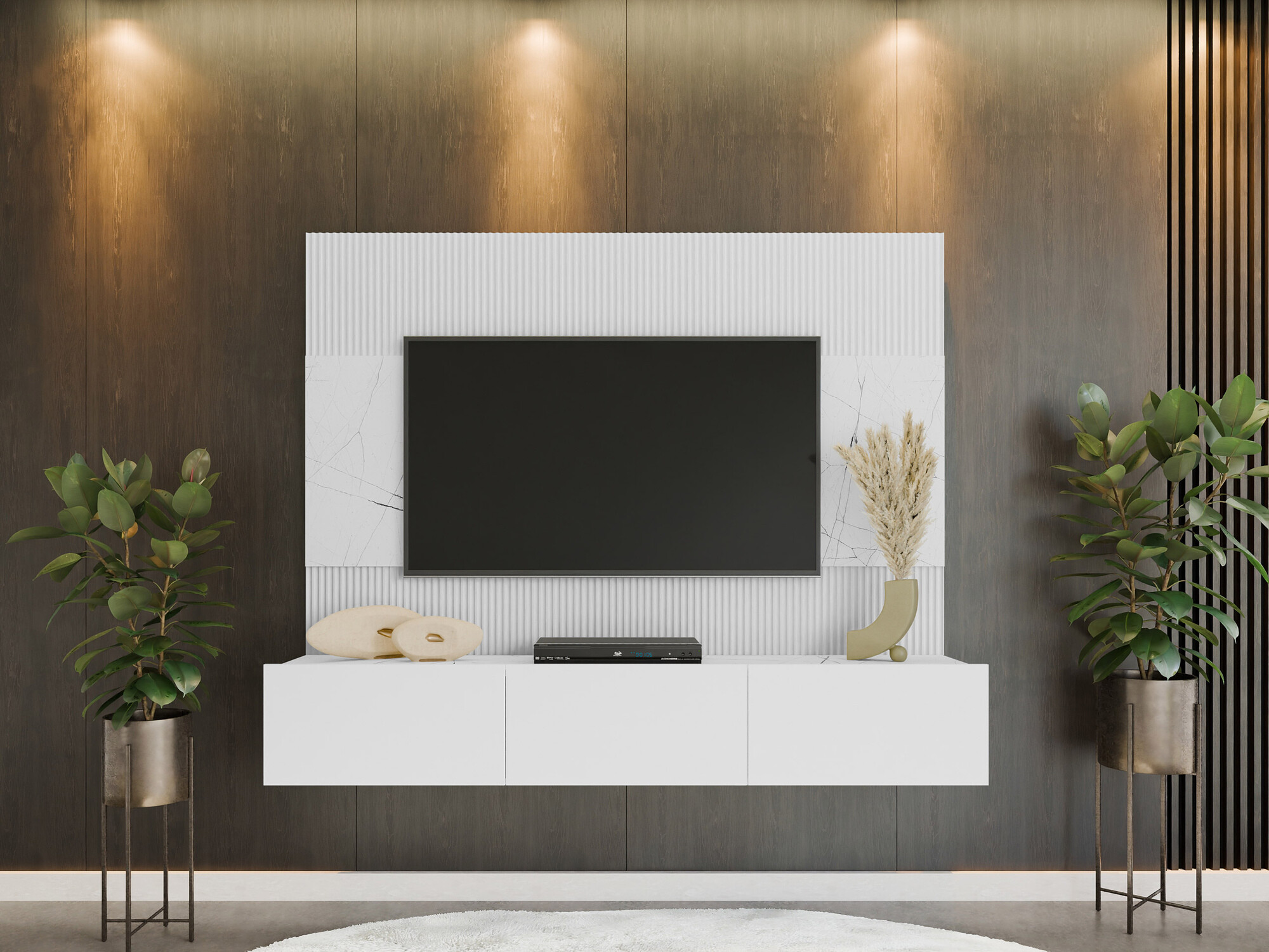 Ensemble de salon Comfivo Salix (Blanc + Marbre blanc)