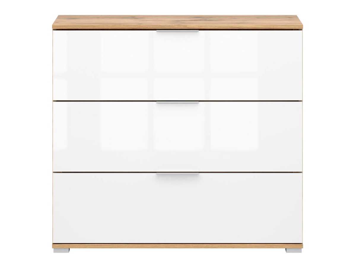 Commode Tivetra 102 (Chêne wotan + Blanc brillant)