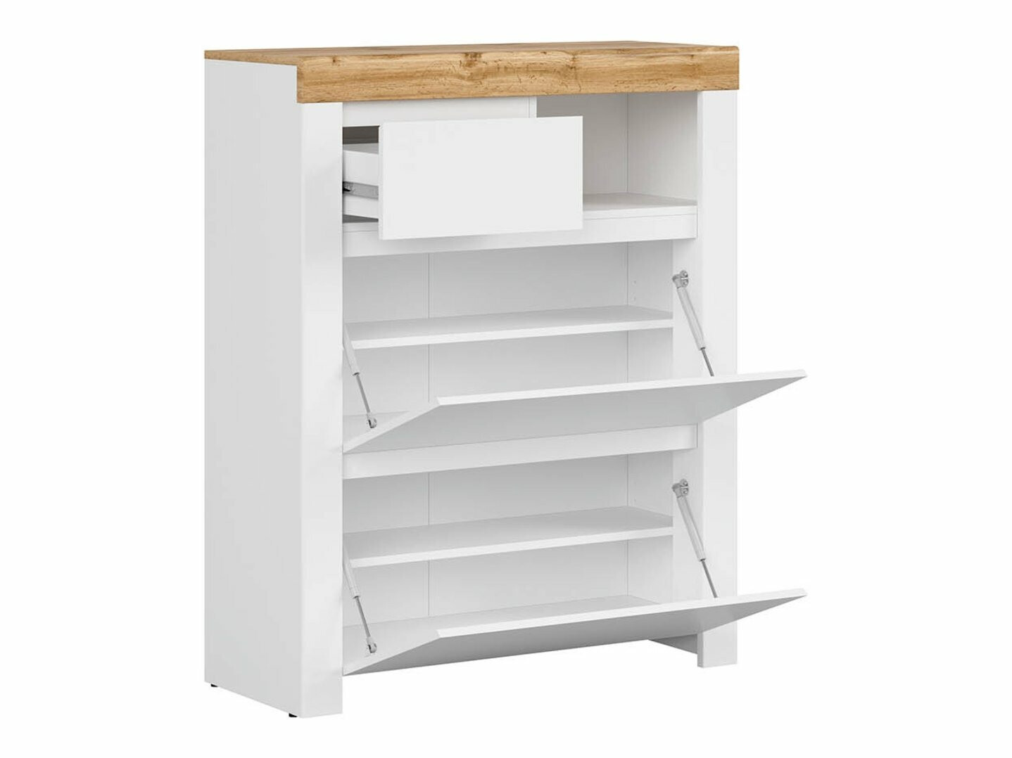 Meubles à chaussures Sonsoru 119 (Blanc + Blanc brillant + Chêne wotan)