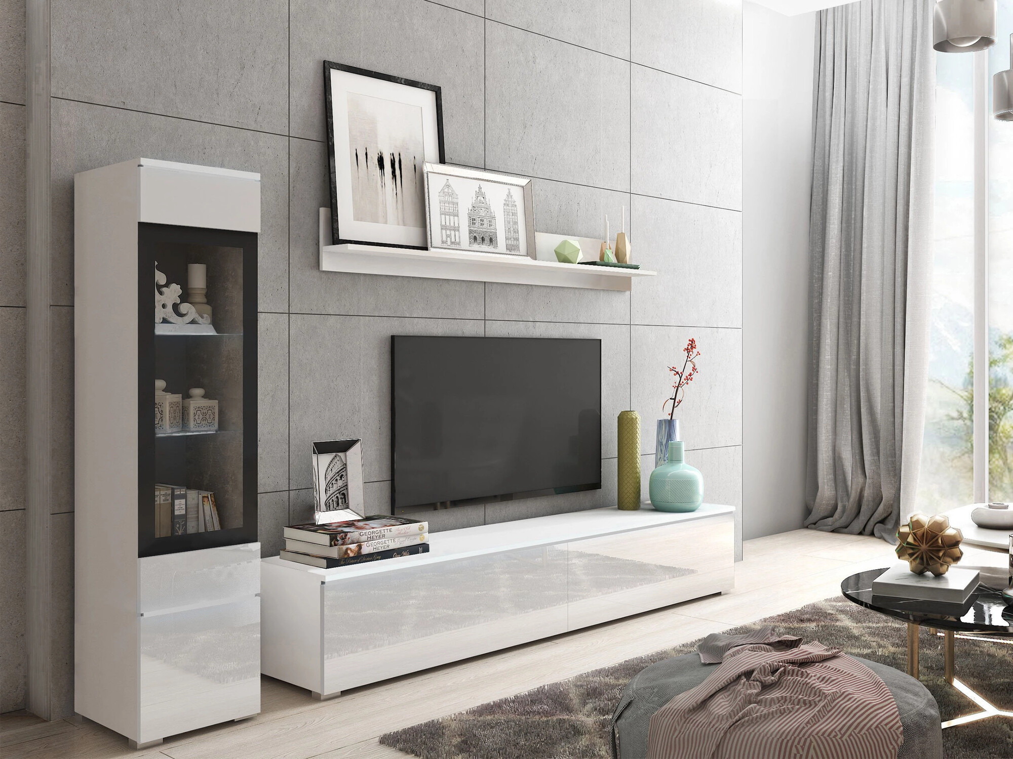 Ensemble de salon Mirfivo 100 (Blanc + Blanc brillant)
