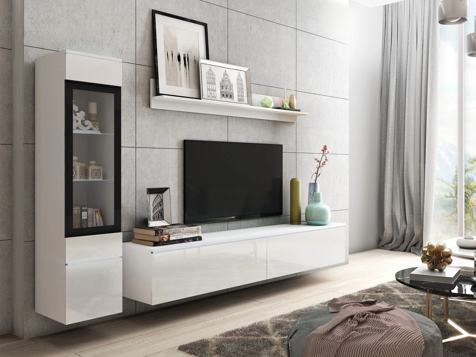 Ensemble de salon Mirfivo 100 (Blanc + Blanc brillant)