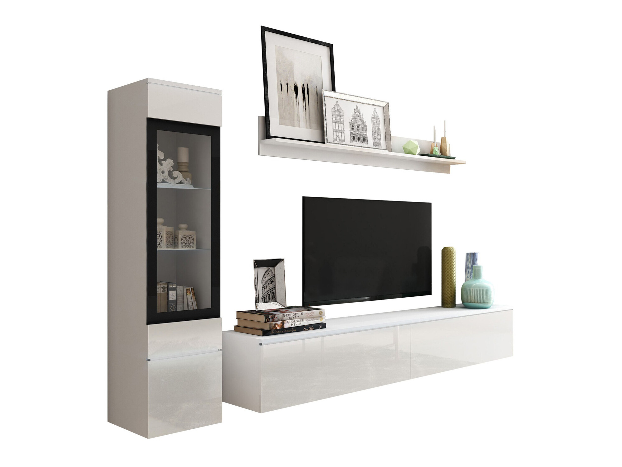 Ensemble de salon Mirfivo 100 (Blanc + Blanc brillant)