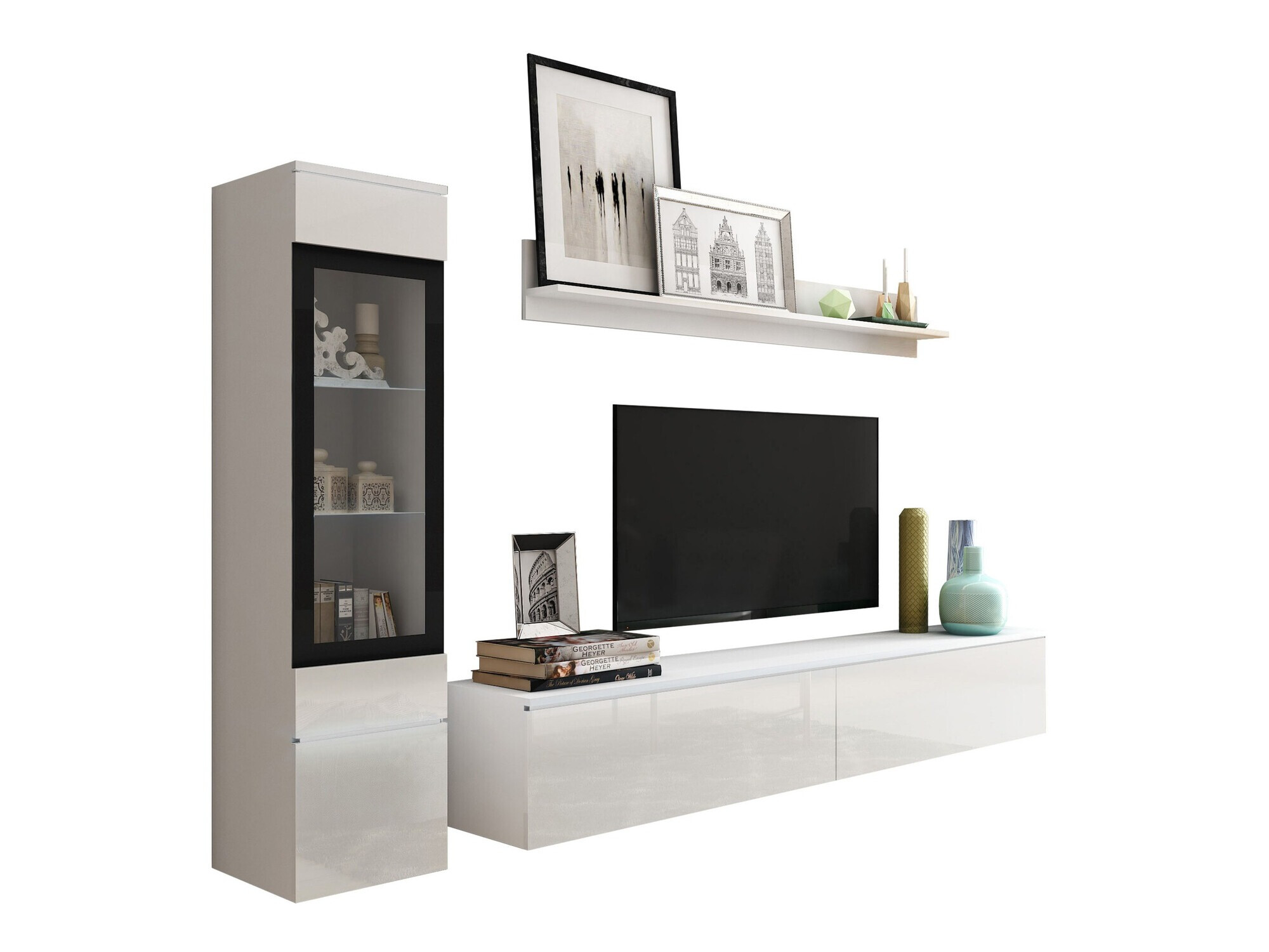 Ensemble de salon Mirfivo 100 (Blanc + Blanc brillant)