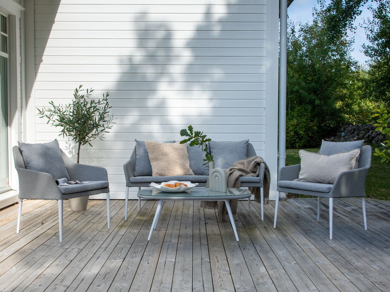 Ensemble de mobilier de jardin Dallas 3116 (Gris clair + Blanc)