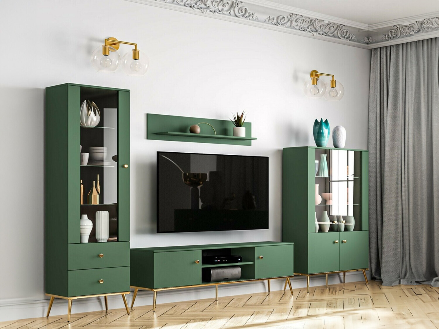 Ensemble de salon Flonovu 110 (Vert foncé + Doré)