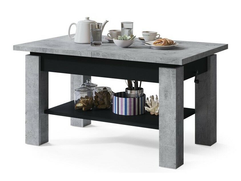 Table basse transformable Glendale 100 (Béton + Noir)