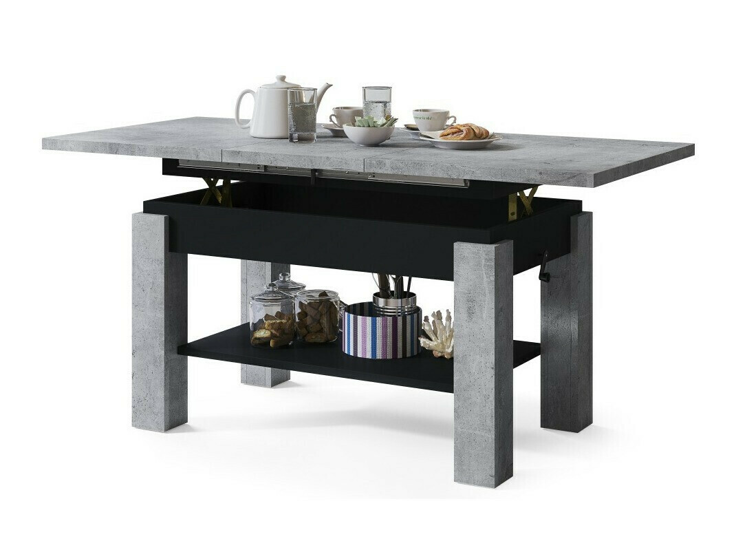 Table basse transformable Glendale 100 (Béton + Noir)