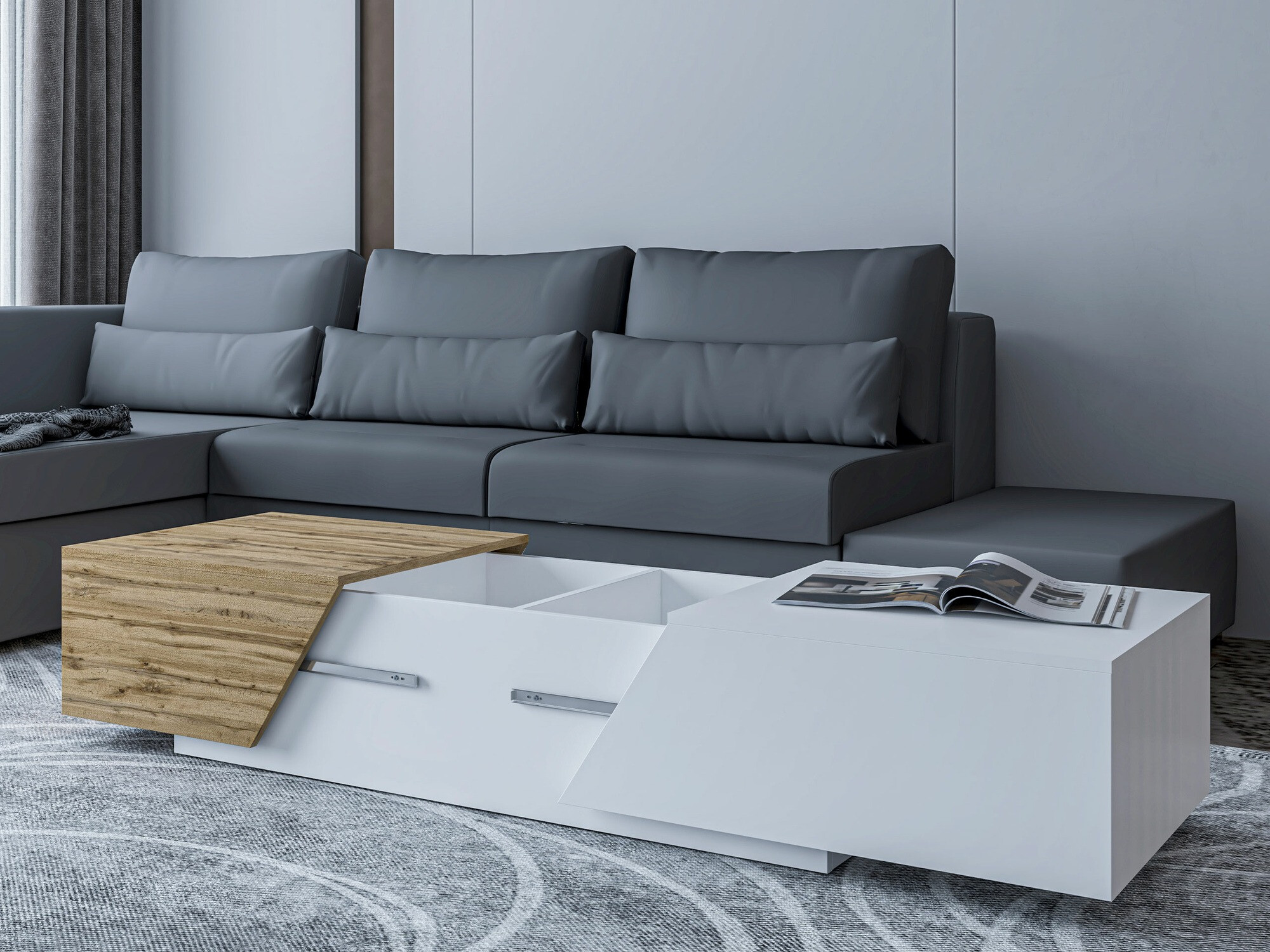 Ensemble de salon Comfivo Daldune II (Blanc + Chêne wotan)