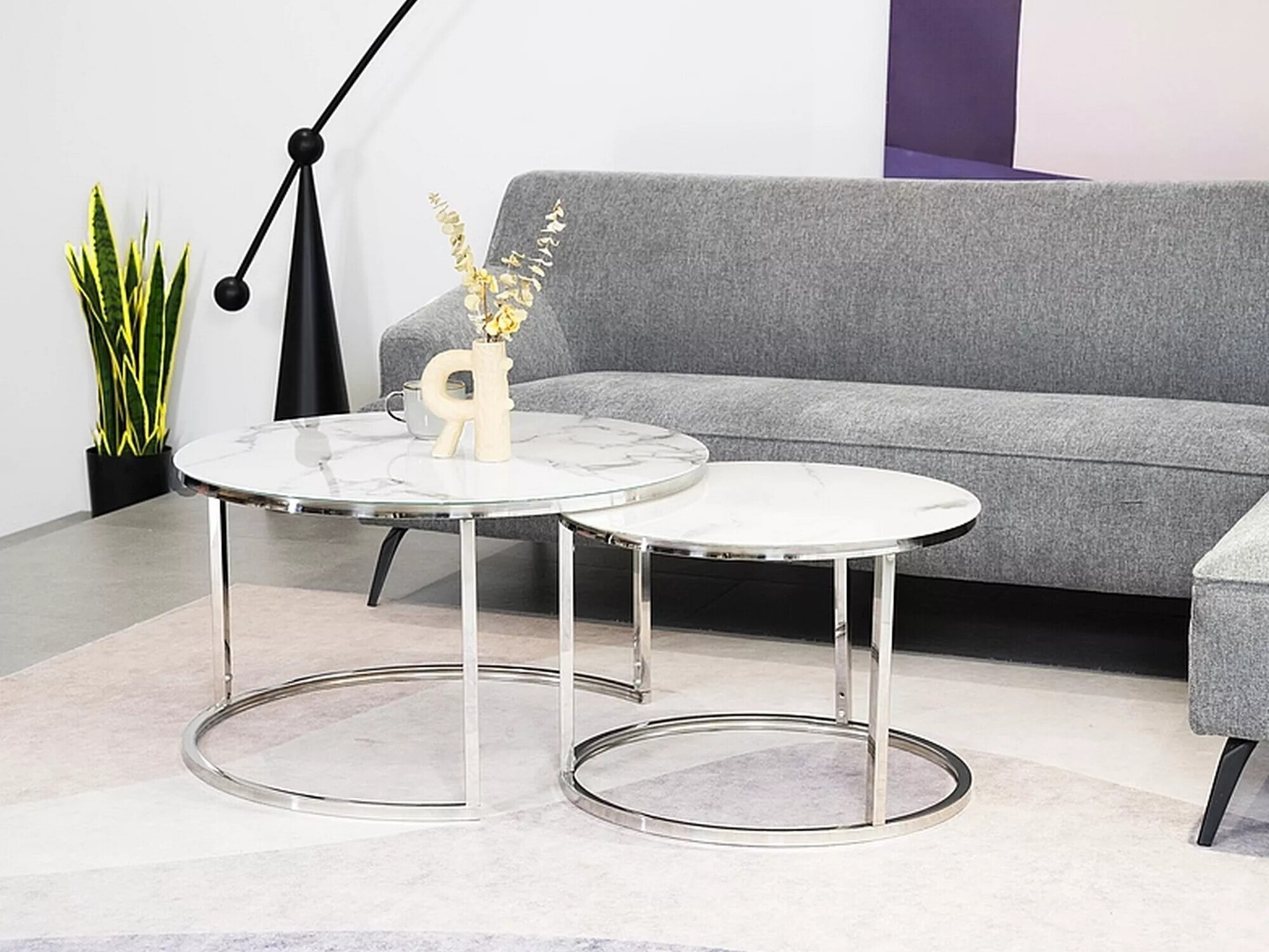 Ensemble tables basses Detroit 494 (Argent + Marbre blanc)