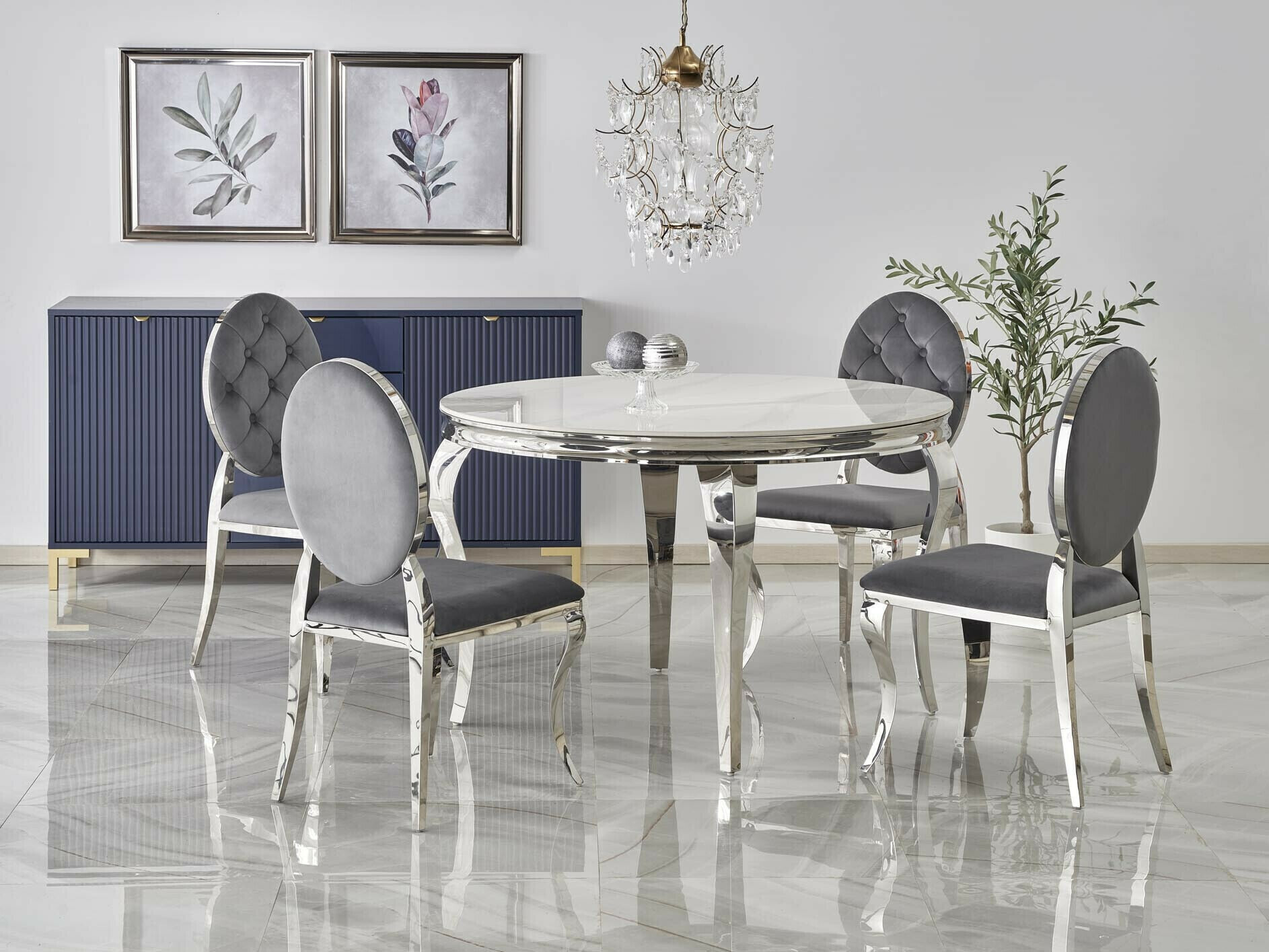 Salle à manger complète Houston 1828 (Marbre blanc + Gris)