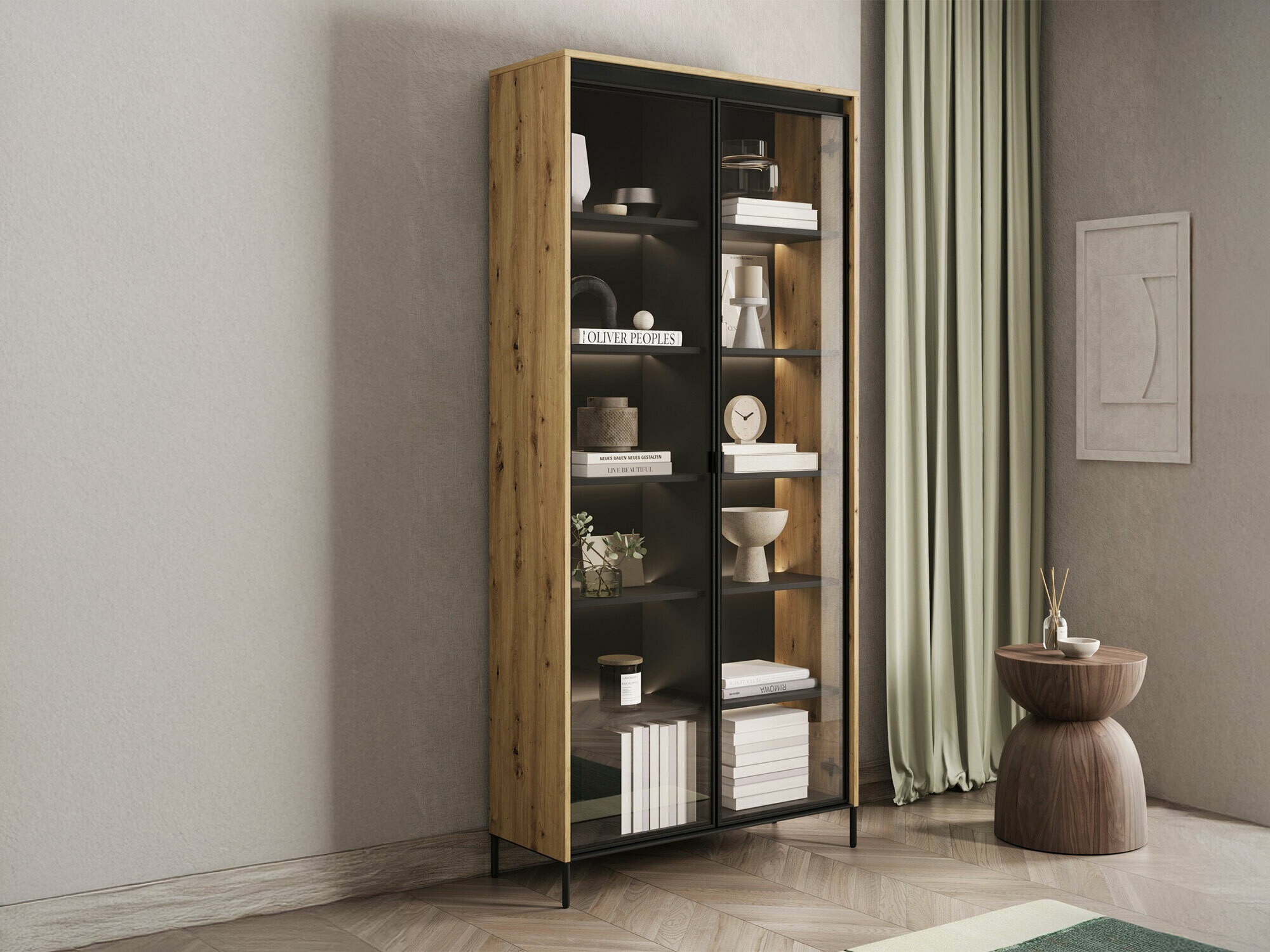 Étagère Fernolu 106 (Chêne Artisan + Noir)