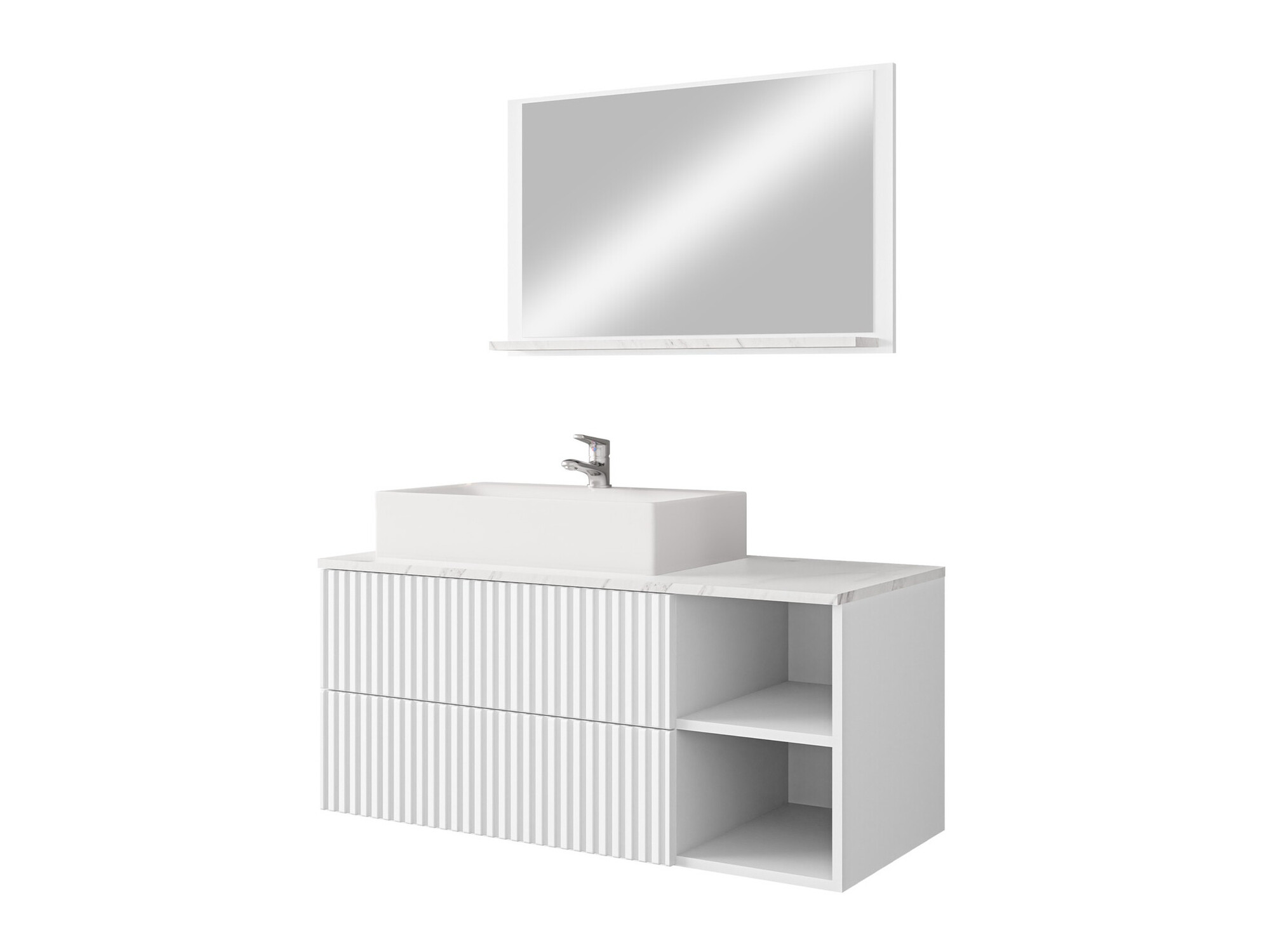 Ensemble de salle de bain Nauta (Blanc + Marbre blanc)