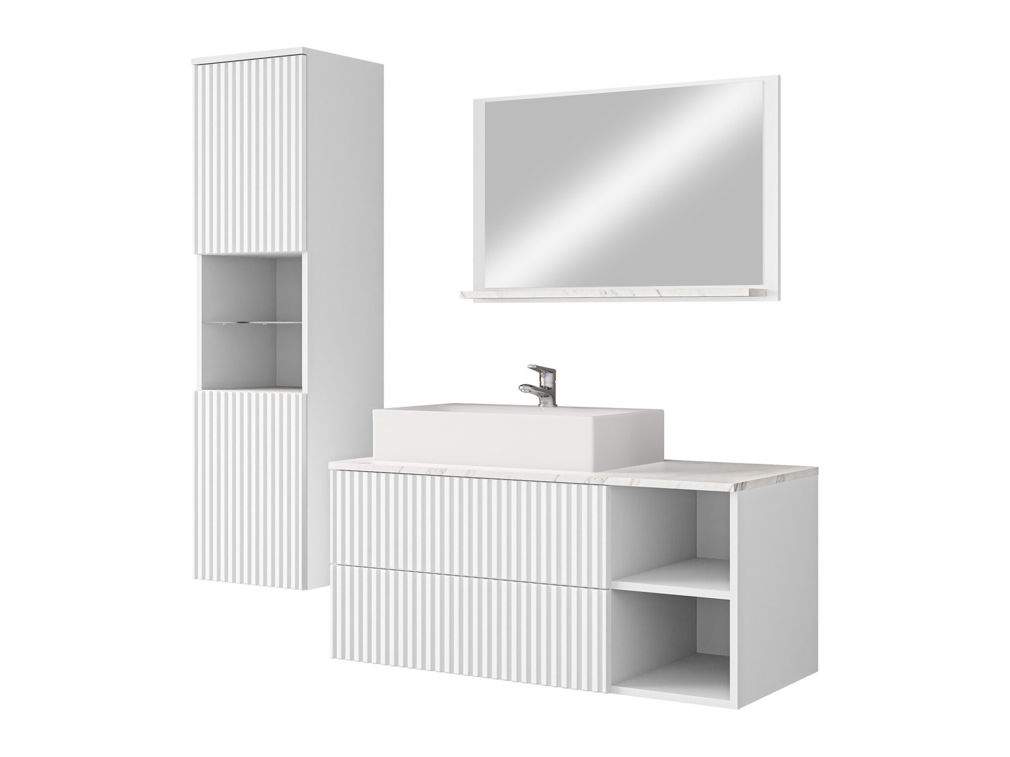 Ensemble de salle de bain Nauta I (Blanc + Marbre blanc)