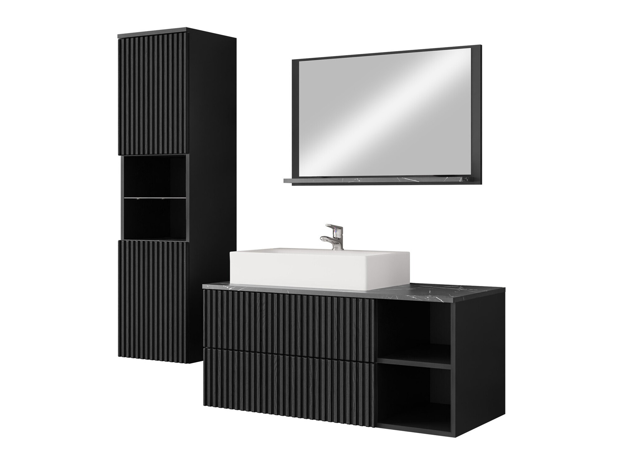 Ensemble de salle de bain Nauta I (Noir + Marbre noir)