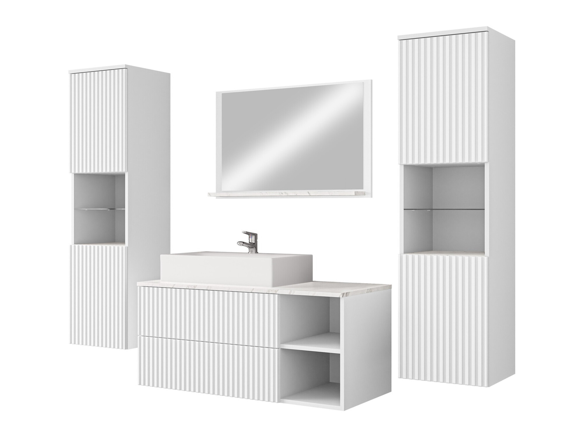 Ensemble de salle de bain Nauta II (Blanc + Marbre blanc)