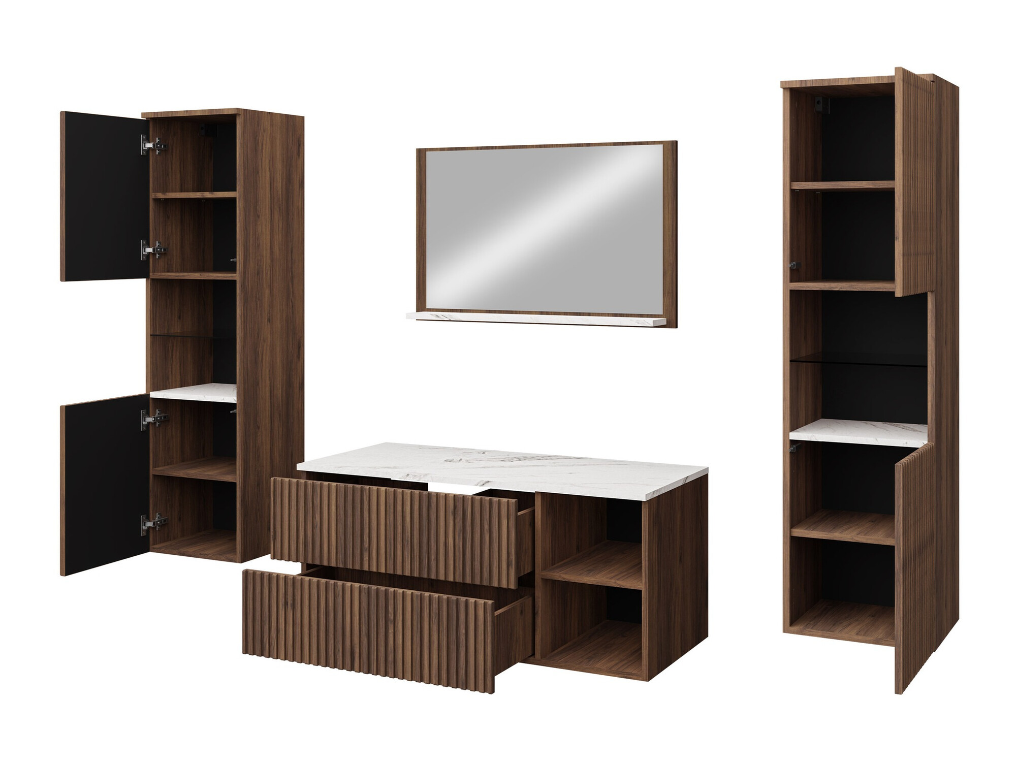Ensemble de salle de bain Nauta II (Noyer + Marbre blanc)