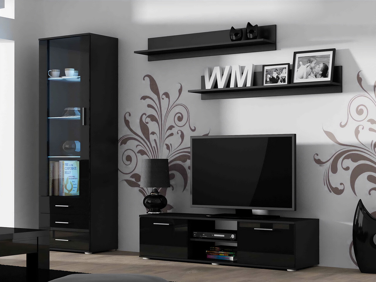 Ensemble de salon Tornola 110 (Noir + Noir brillant)