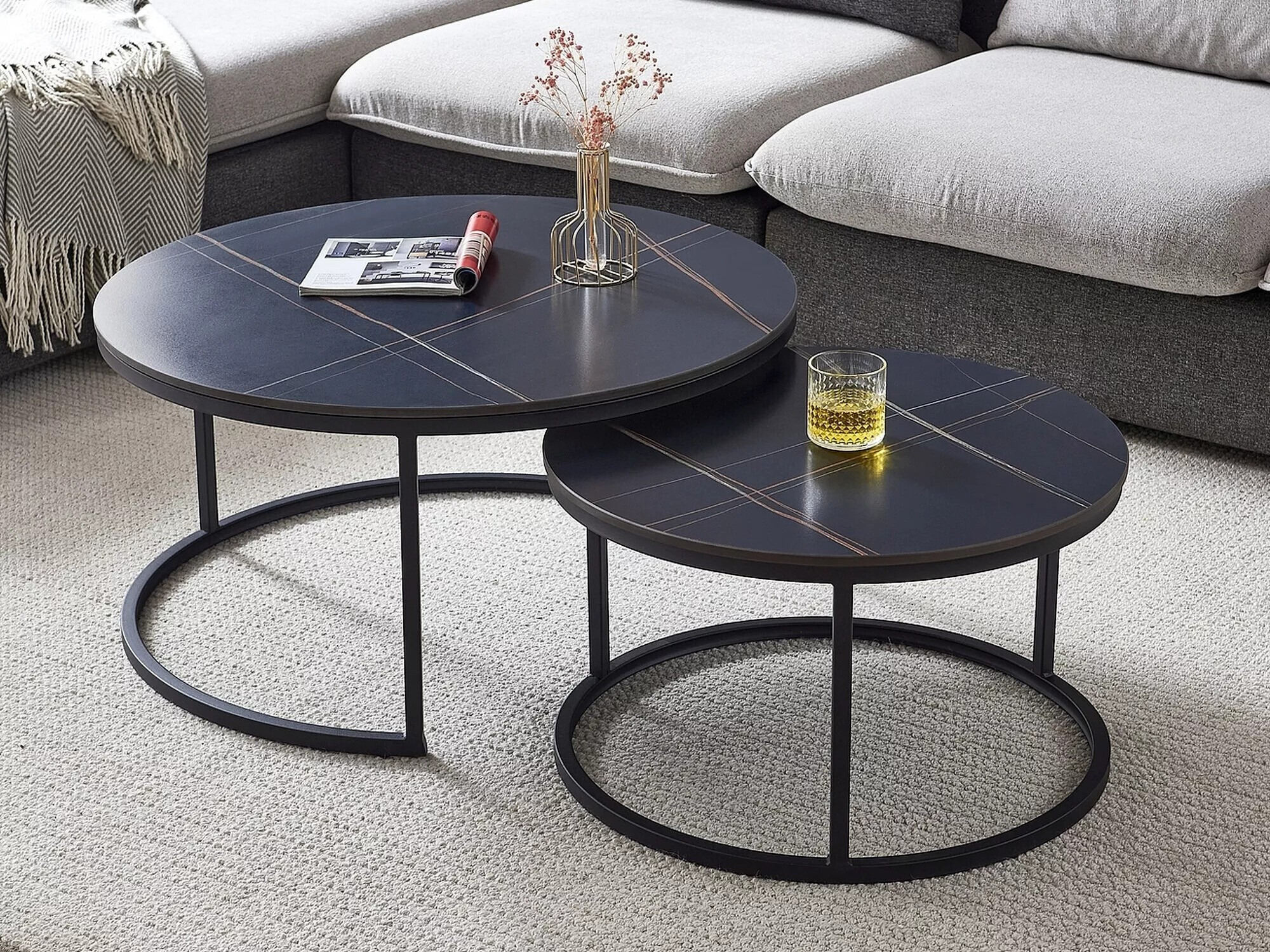 Ensemble tables basses Detroit 607 (Marbre noir + Noir)