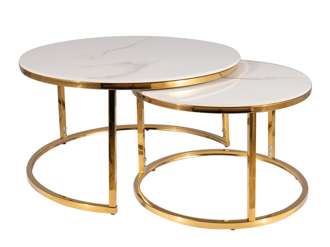 Ensemble tables basses Detroit 676 (Doré + Marbre blanc)