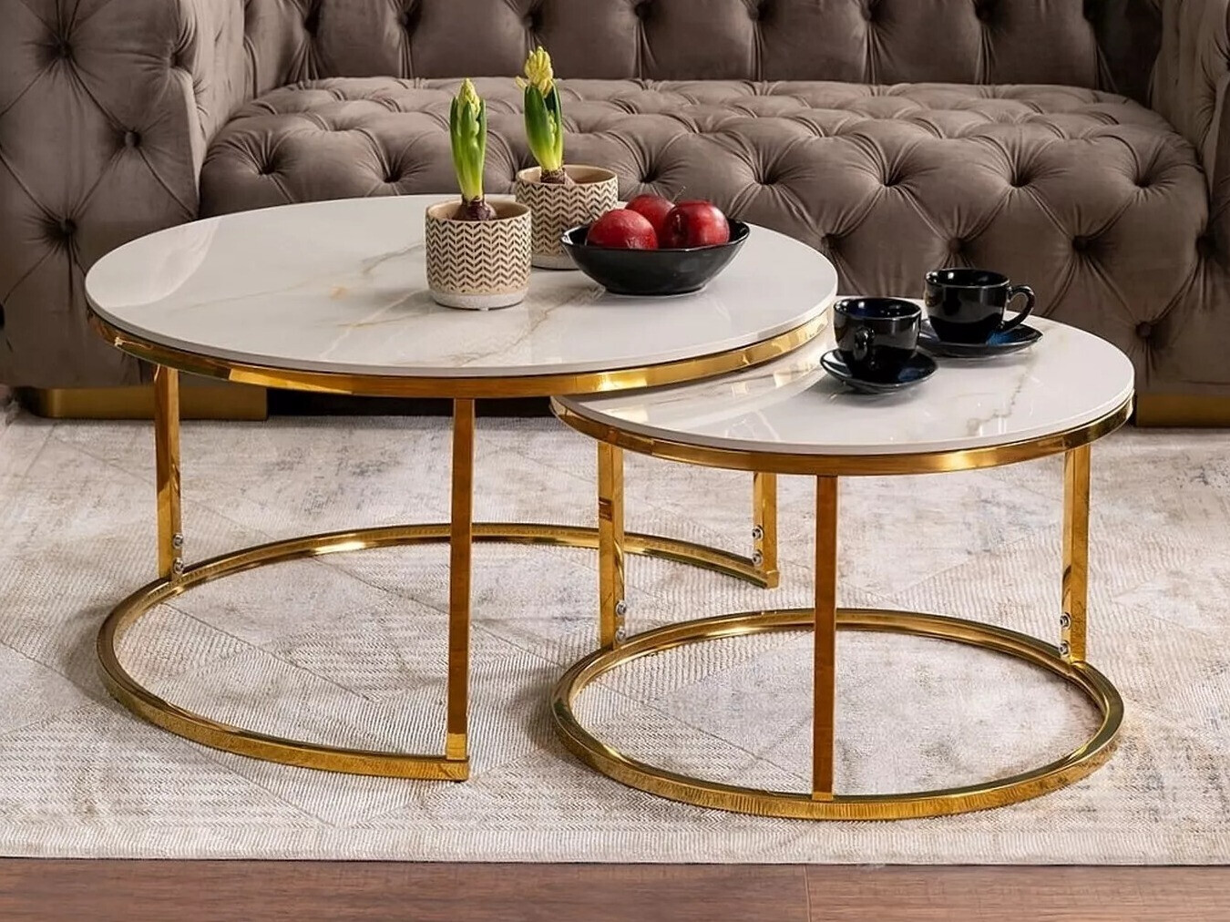 Ensemble tables basses Detroit 676 (Doré + Marbre blanc)