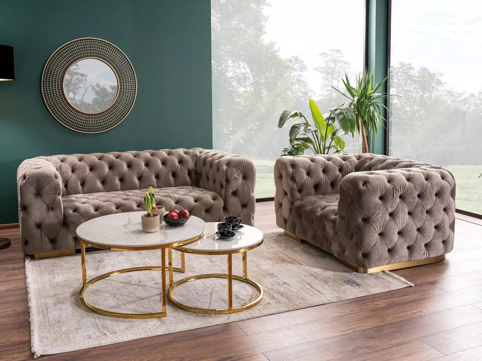 Ensemble tables basses Detroit 676 (Doré + Marbre blanc)