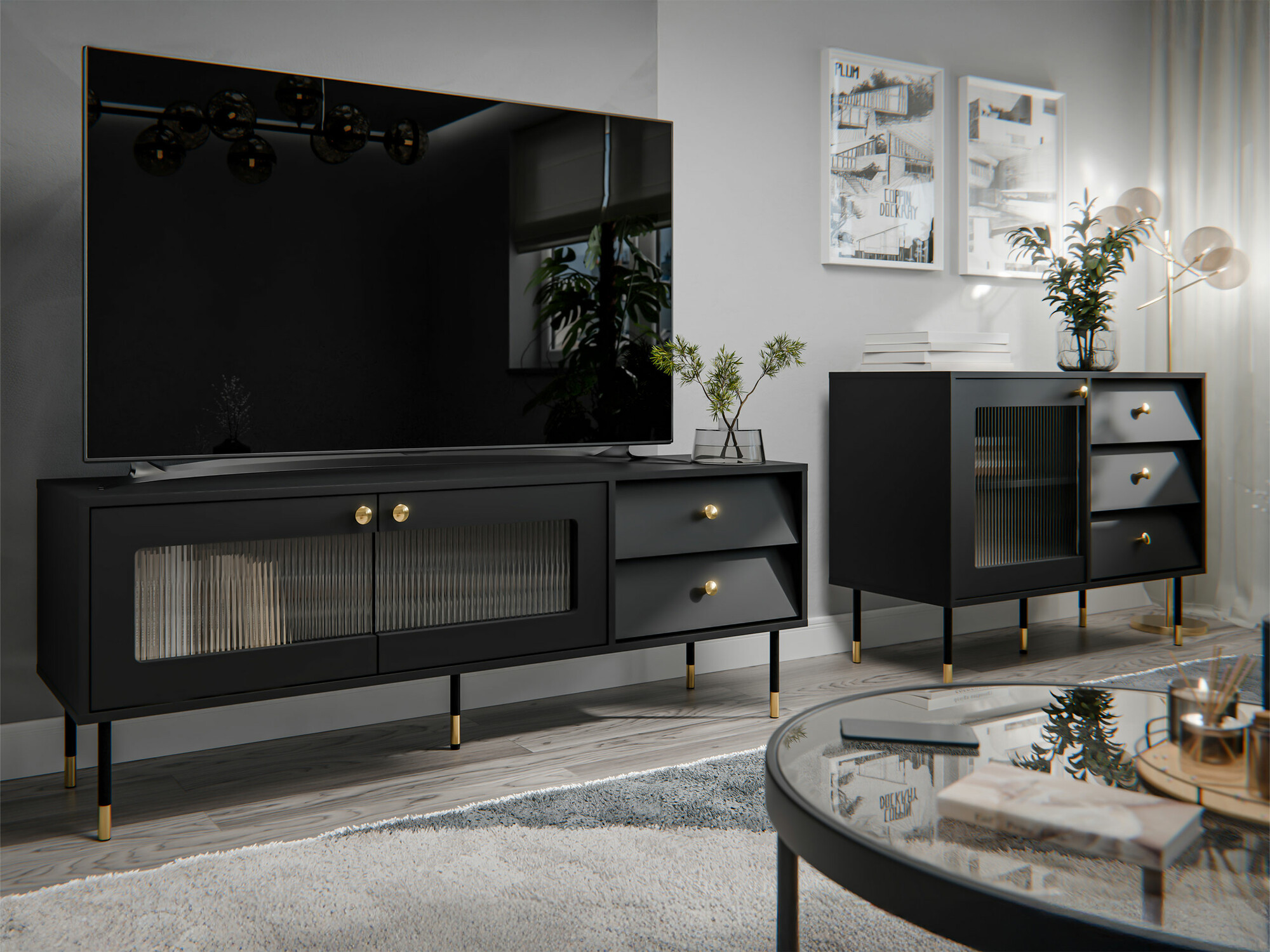 Ensemble de salon Feletri 108 (Noir)