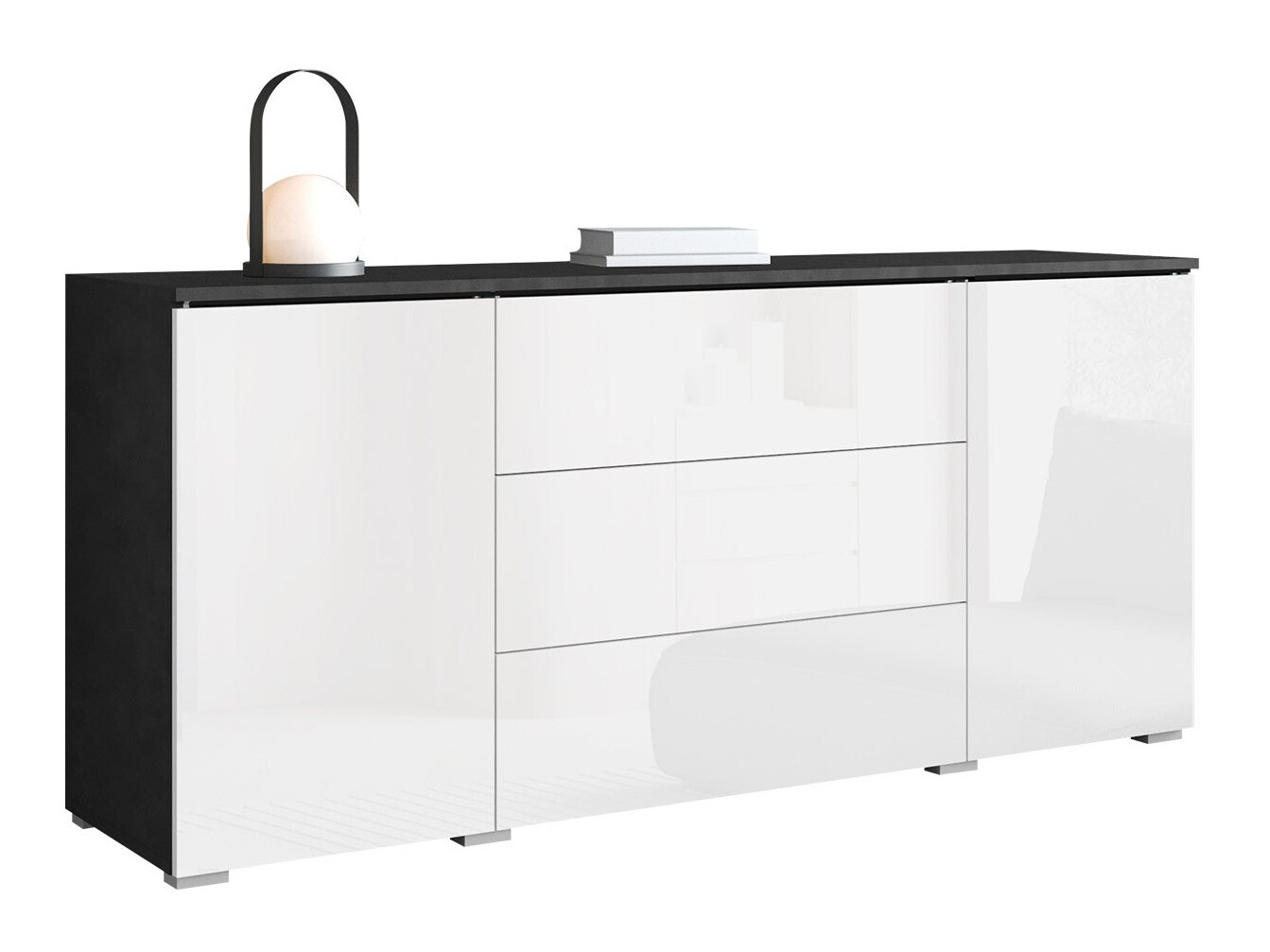 Commode Mirfivo 102 (Matera gris + Blanc brillant)