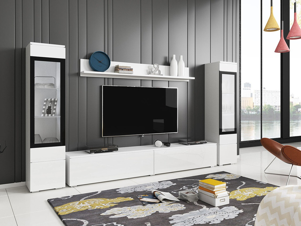 Ensemble de salon Mirfivo 101 (Blanc + Blanc brillant)