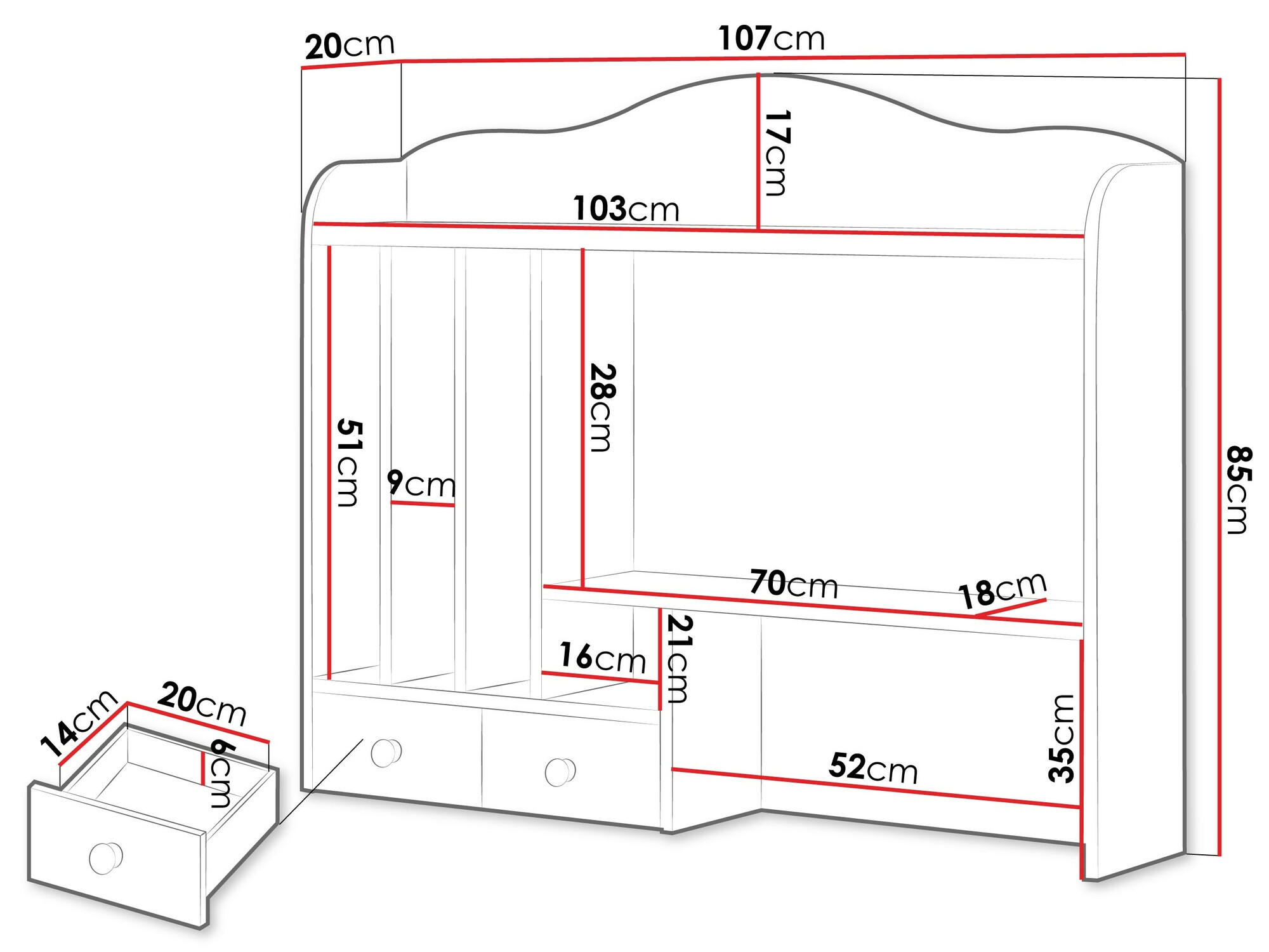 Étagère Romelbo 136 (Blanc + Chêne)