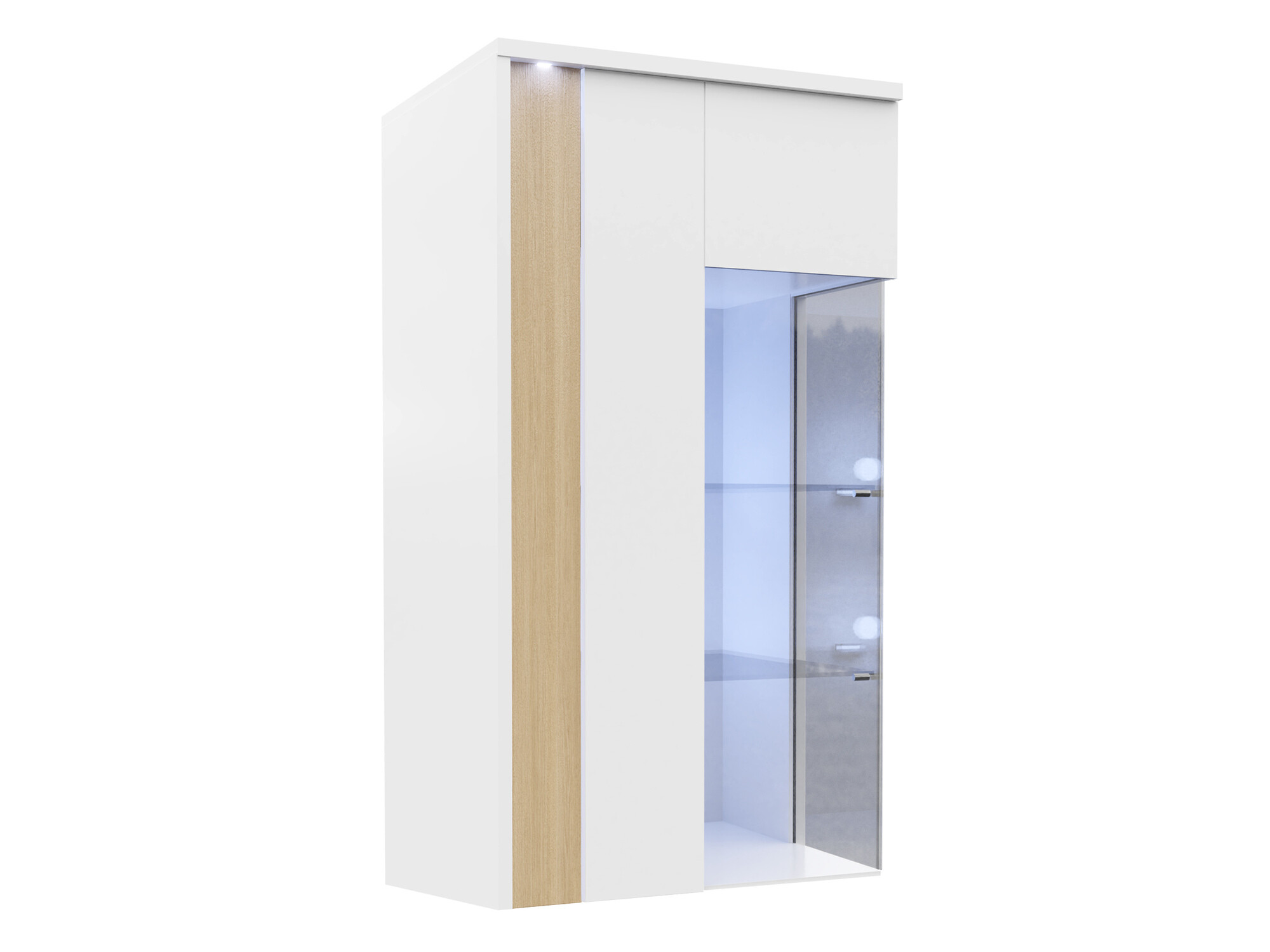 Armoire murale Florem (Blanc + Blanc brillant + Clair bois)